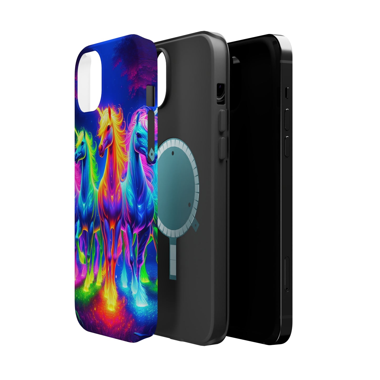 Neon Mystic Magicians Neon Unicorns Premium Art Magsafe Magnet Tough IPhone 13 14 15 Pro Plus Max and Mini in Matte and Glossy Phone cases