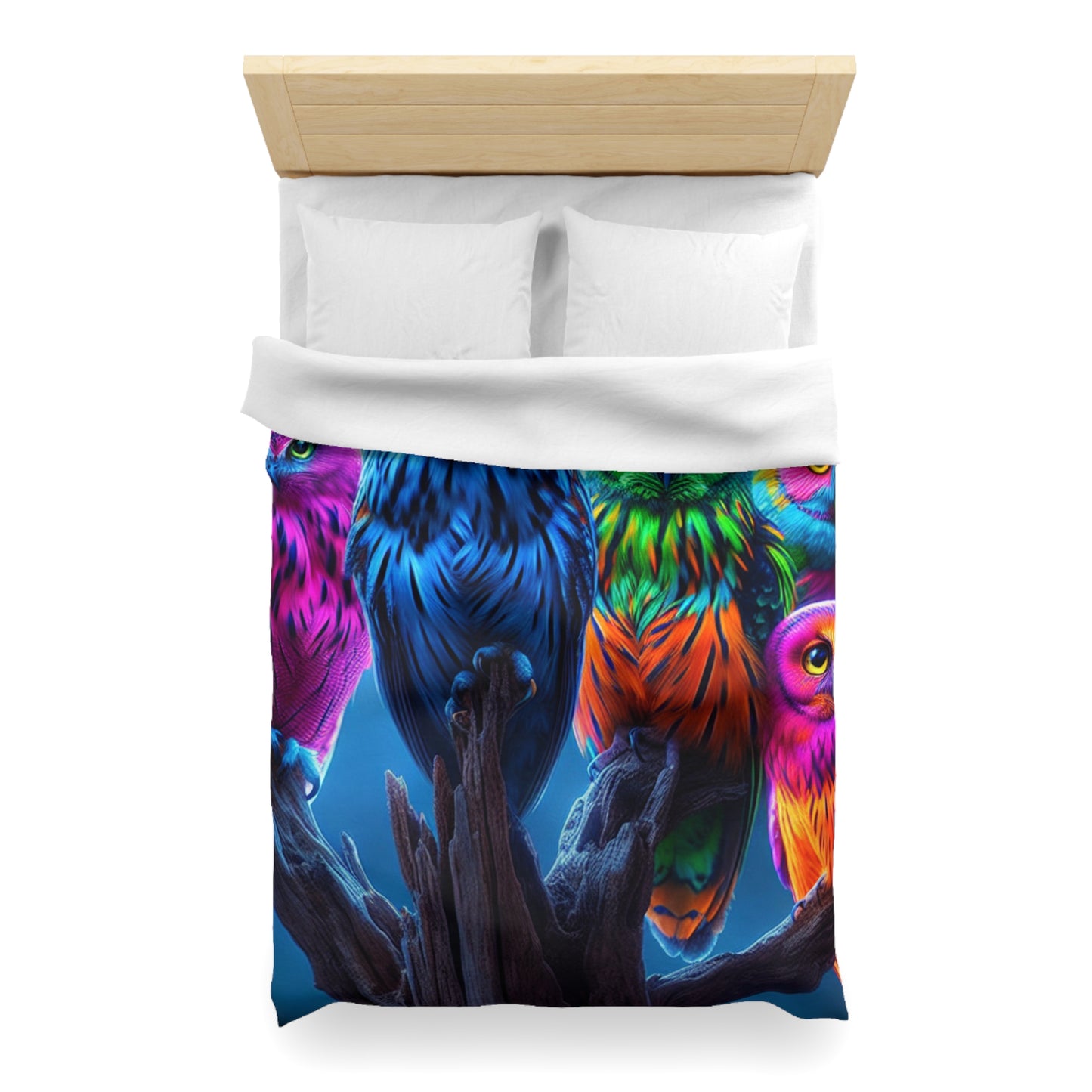 Adolphus van Borcken - NEON Owls Microfiber Duvet Cover