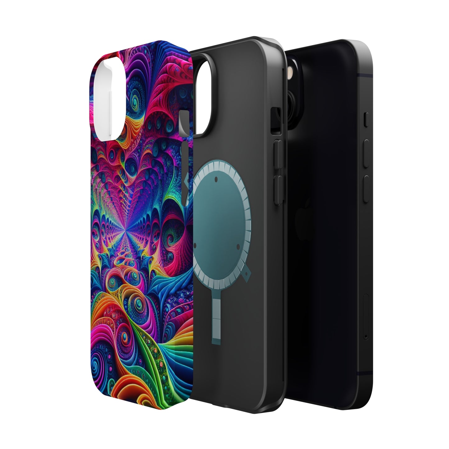 Cosmic Electric Rainbow Frenzy. Neon Trippy Infinity Patterns Premium Art Magsafe Magnet Tough IPhone 13 14 15 Pro Plus Max and Mini in Matte and Glossy Phone cases