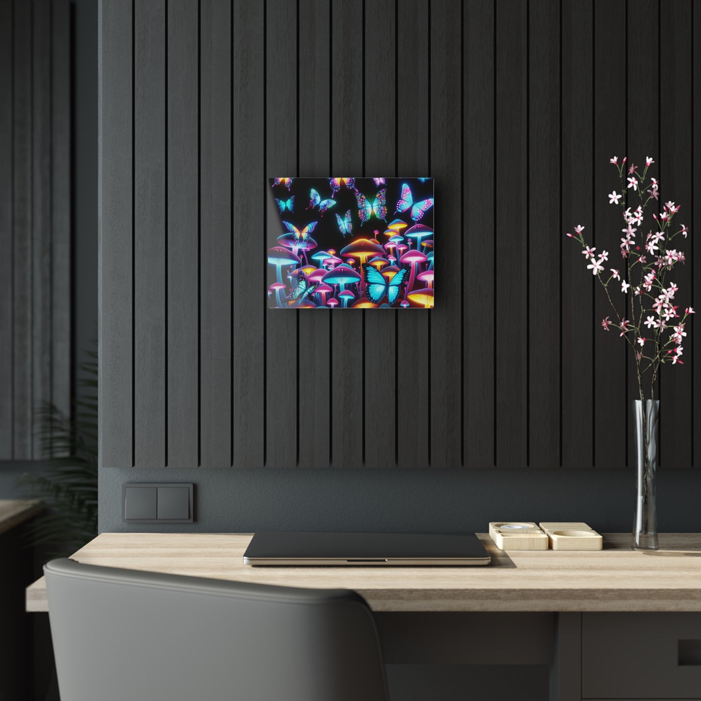 "Neon Splendor". Butterflies & Mushrooms 1/4" Glossy Acrylic Art