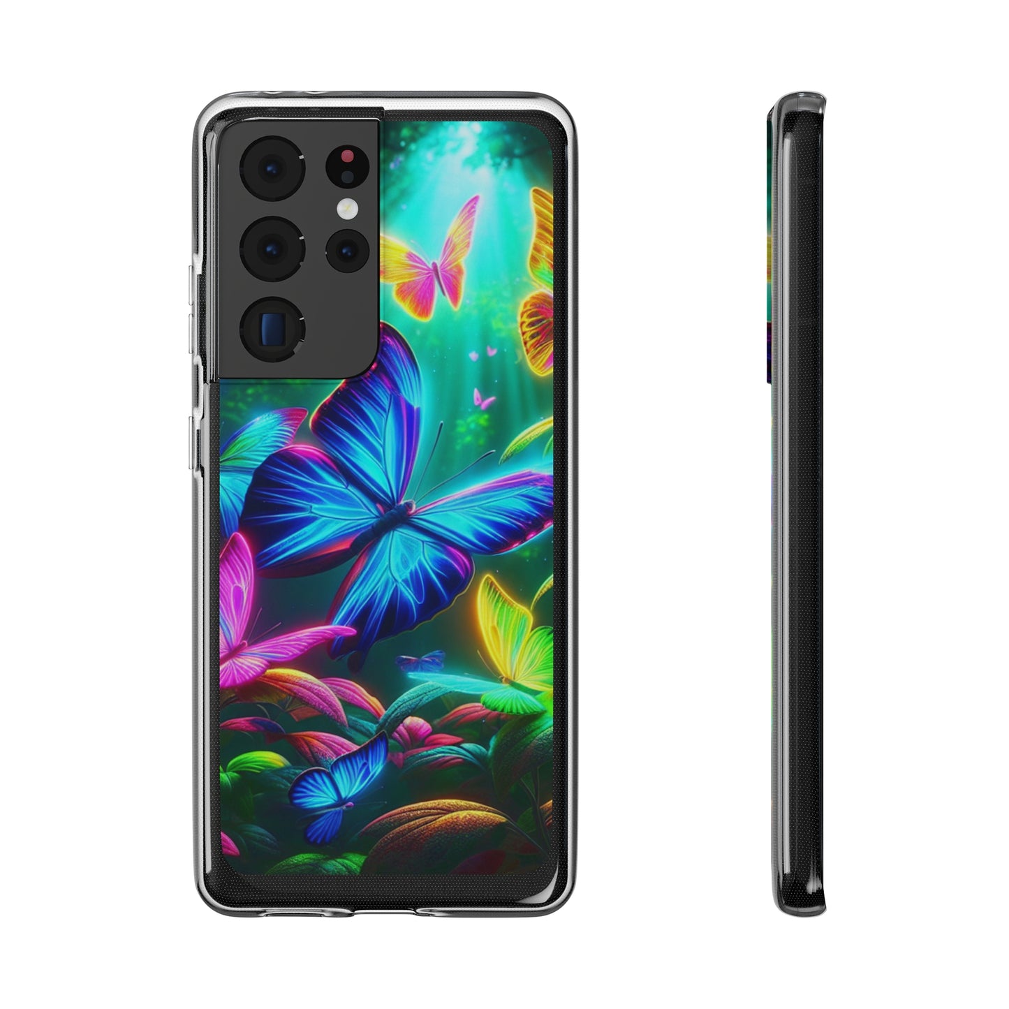 "Vivid Neon Flyaways" NEON Butterflies Art Polycarbonate Phone Case Samsung Galaxy s21 s22 Google Pixel 6 Iphone 11 12 13 14 Pro Max Mini Plus
