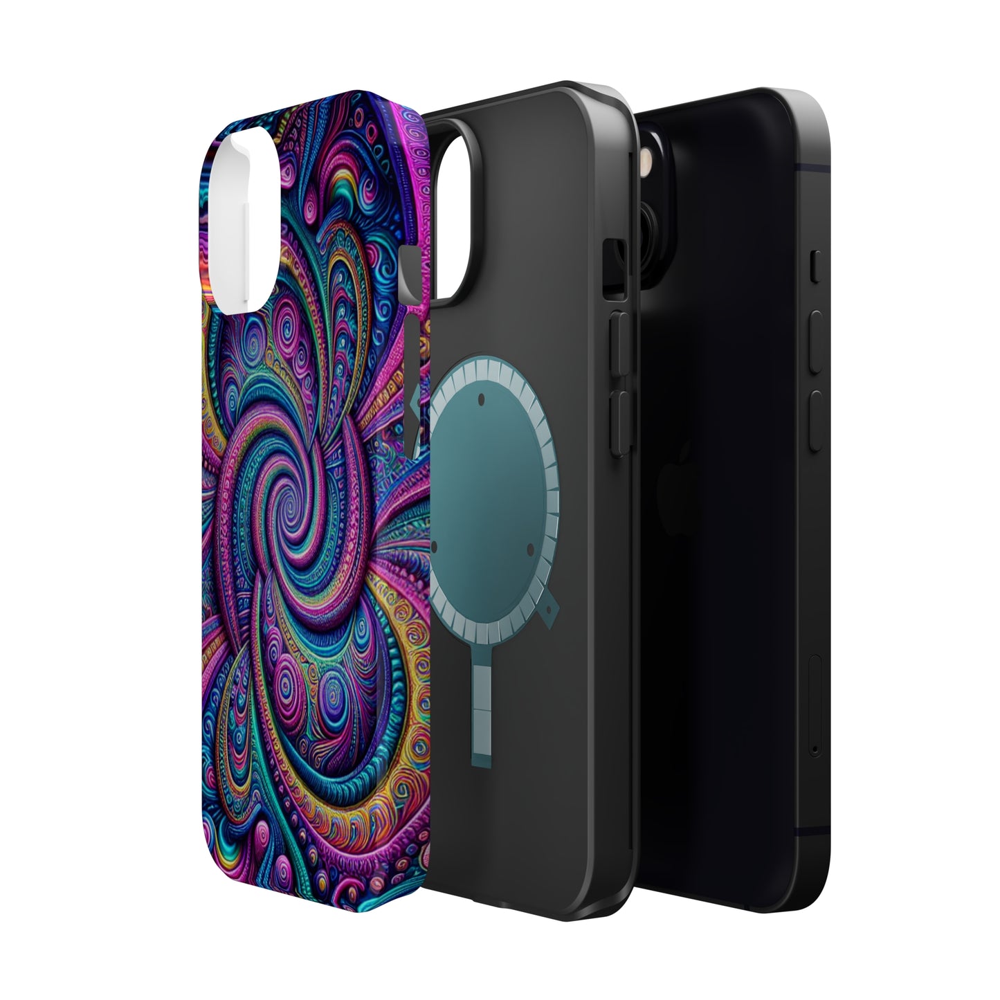 Cosmic Quasar Dreams. Neon Trippy Infinity Patterns Premium Art Magsafe Magnet Tough IPhone 13 14 15 Pro Plus Max and Mini in Matte and Glossy Phone cases