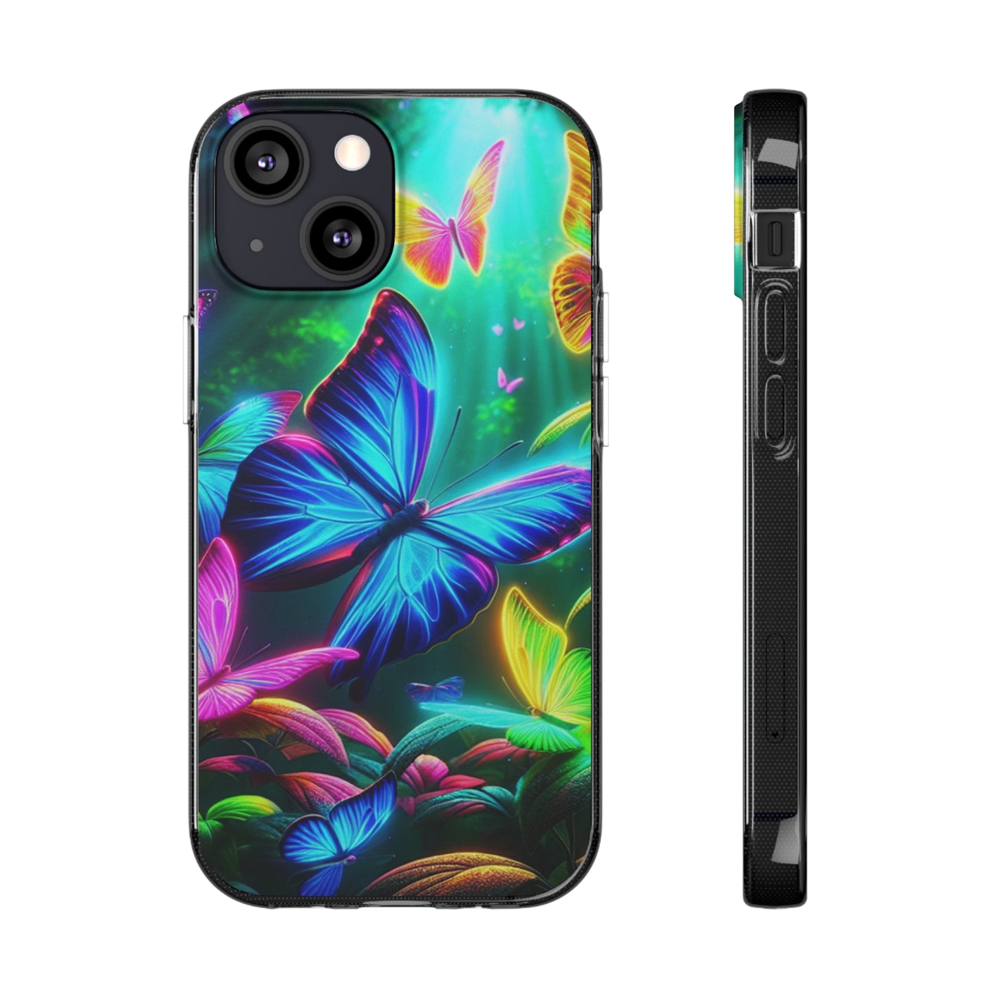 "Vivid Neon Flyaways" NEON Butterflies Art Polycarbonate Phone Case Samsung Galaxy s21 s22 Google Pixel 6 Iphone 11 12 13 14 Pro Max Mini Plus