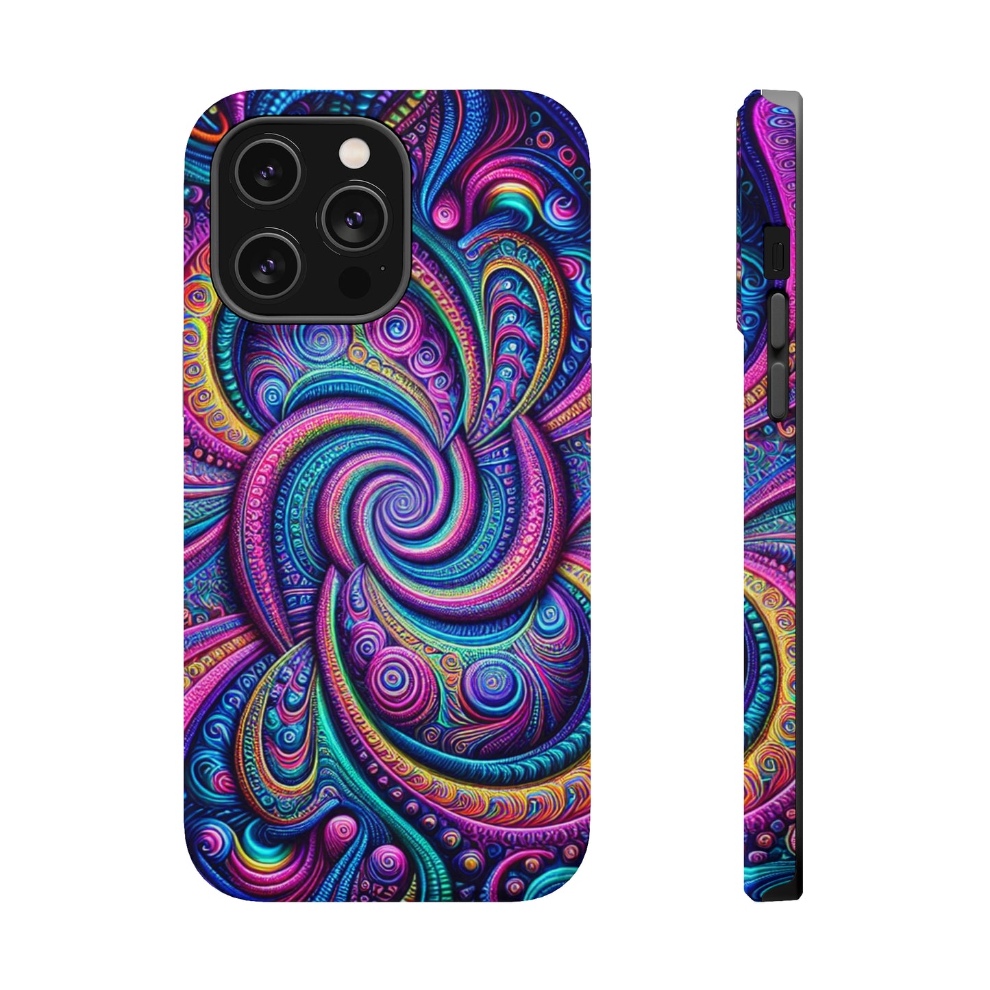 Cosmic Quasar Dreams. Neon Trippy Infinity Patterns Premium Art Magsafe Magnet Tough IPhone 13 14 15 Pro Plus Max and Mini in Matte and Glossy Phone cases