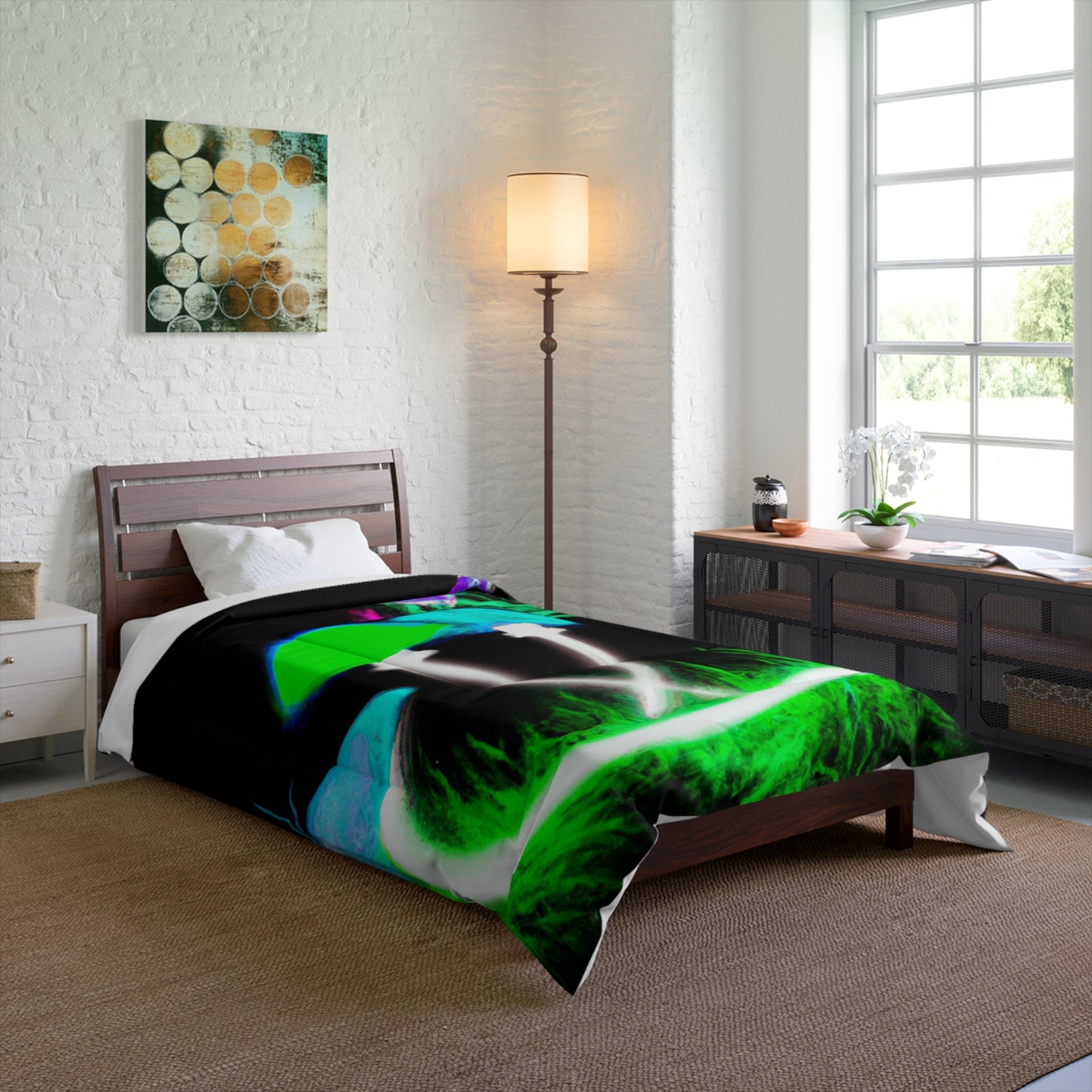 "Vibrant Neon Fantasy". Butterflies & Mushrooms Comforter Blanket