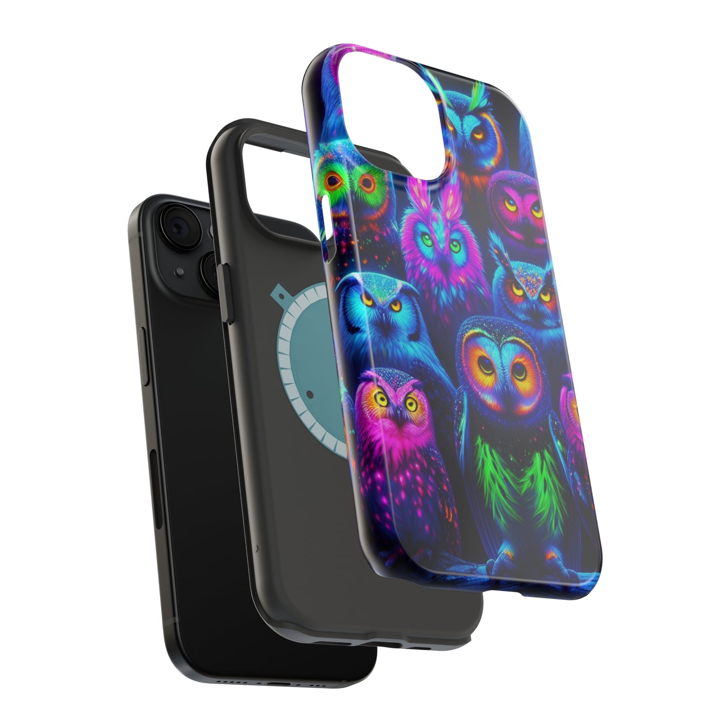 Neon Nocturnal Nook Neon Owls Premium Art Magsafe Magnet Tough IPhone 13 14 15 Pro Plus Max and Mini in Matte and Glossy Phone cases