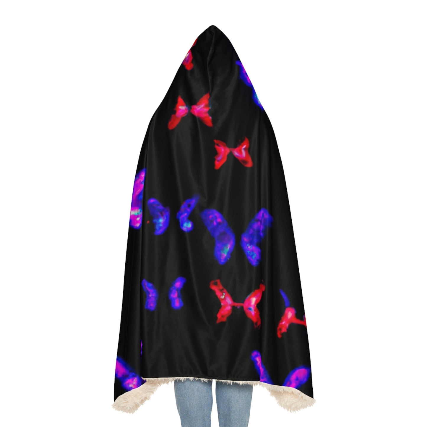 "Aurora of Neon Butterflies" - NEON Butterflies Art Hooded Snuggle Blanket