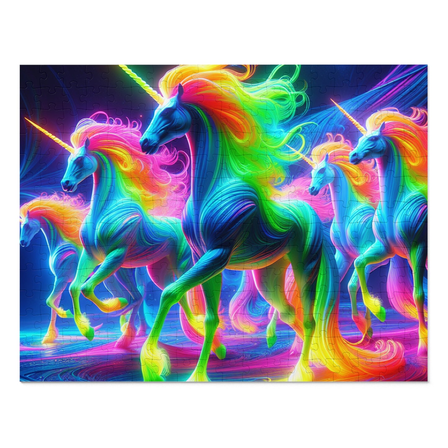 'Neon Unisplash' - Neon Unicorns Puzzle 30, 110, 252, and 1000 Pieces