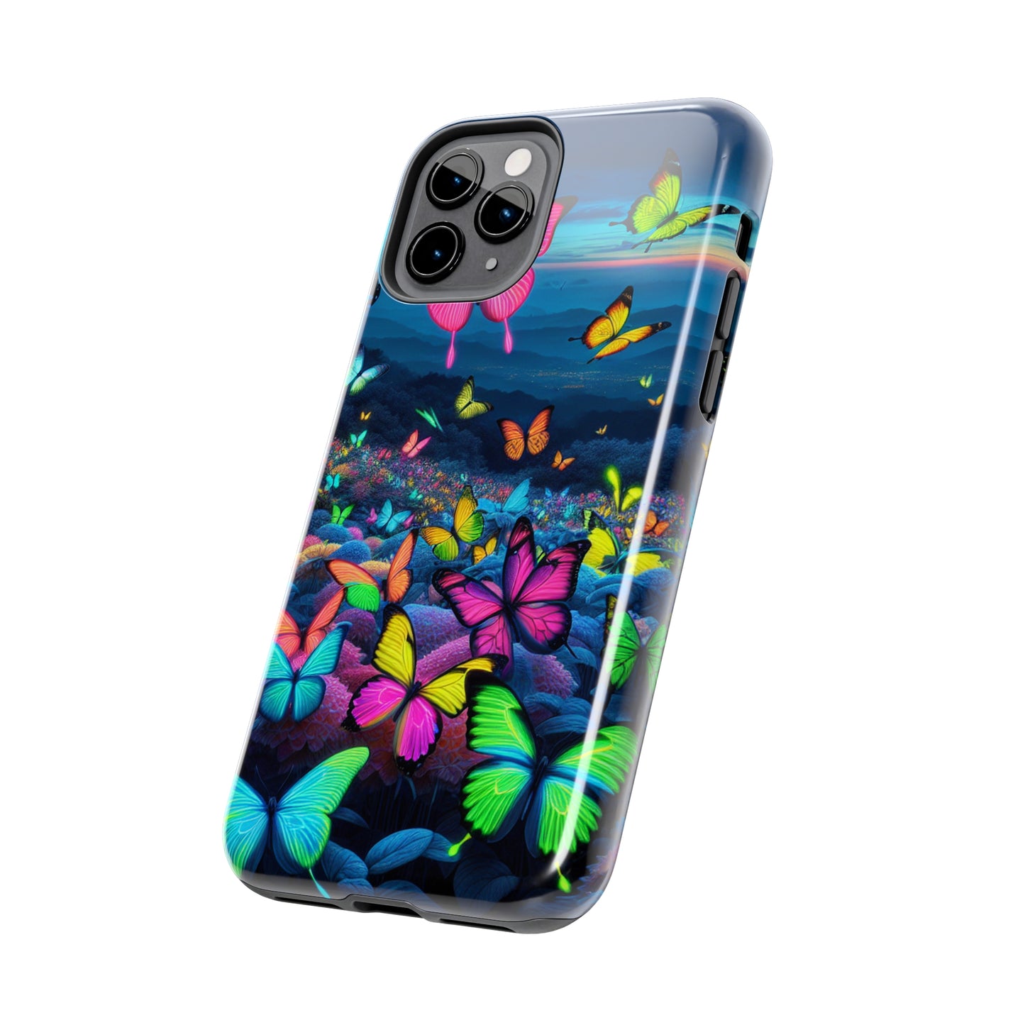 "Neon Flight Spectacle" NEON Butterflies Tough Phone Case Iphone 6 7 8 9 10 11 12 13 14 SE X XR XS Pro Max Mini Plus