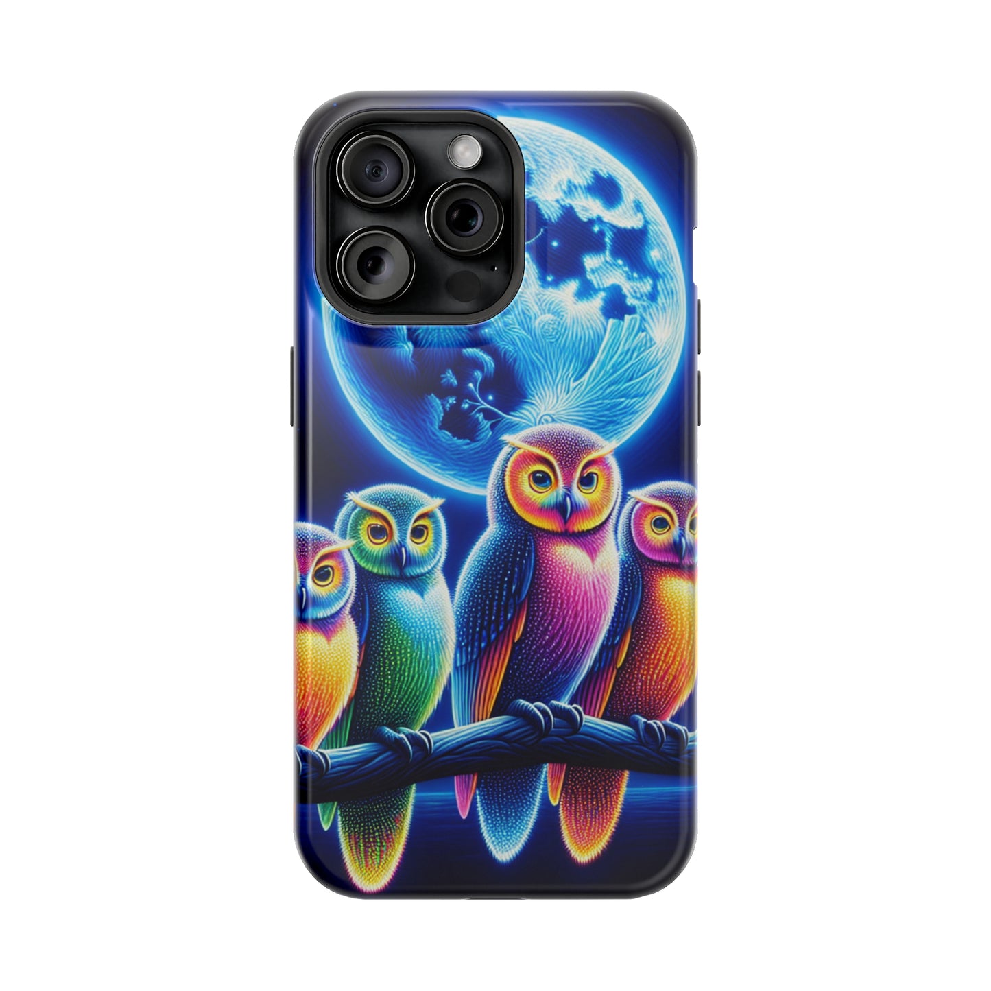 Neon Nocturnal Orbitals. Neon Owls Premium Art Magsafe Magnet Tough IPhone 13 14 15 Pro Plus Max and Mini in Matte and Glossy Phone cases