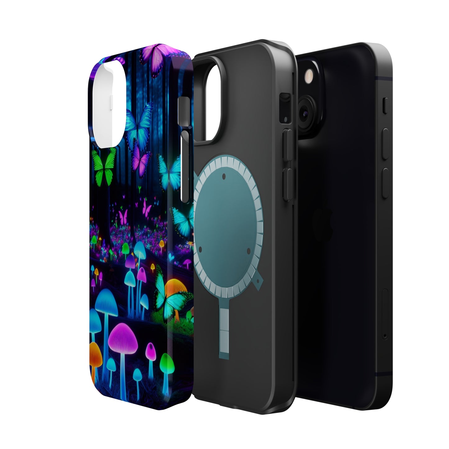 Neon Spectacle. Neon Butterflies and Mushrooms Premium Art Magsafe Magnet Tough IPhone 13 14 15 Pro Plus Max and Mini in Matte and Glossy Phone cases