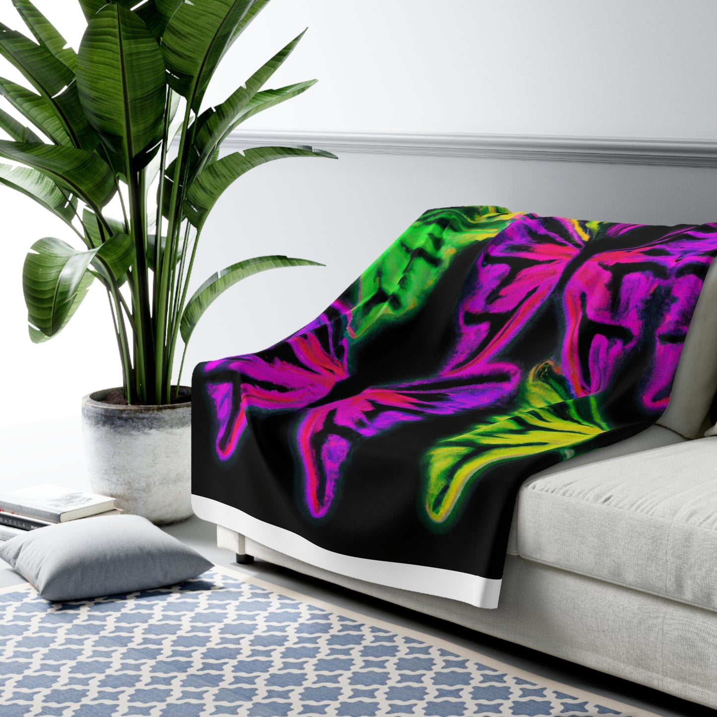 "Electric Butterflies" - NEON Butterflies Art Sherpa Blanket