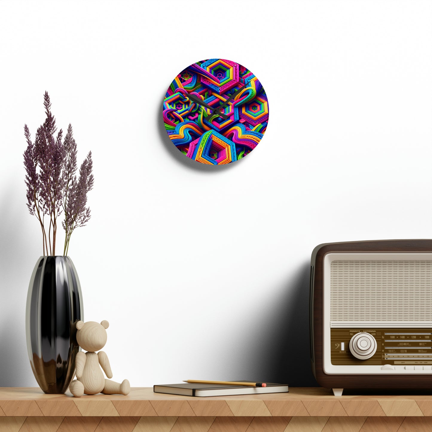 Neon Infinity Splatter Infinity Patterns Art Acrylic Clock