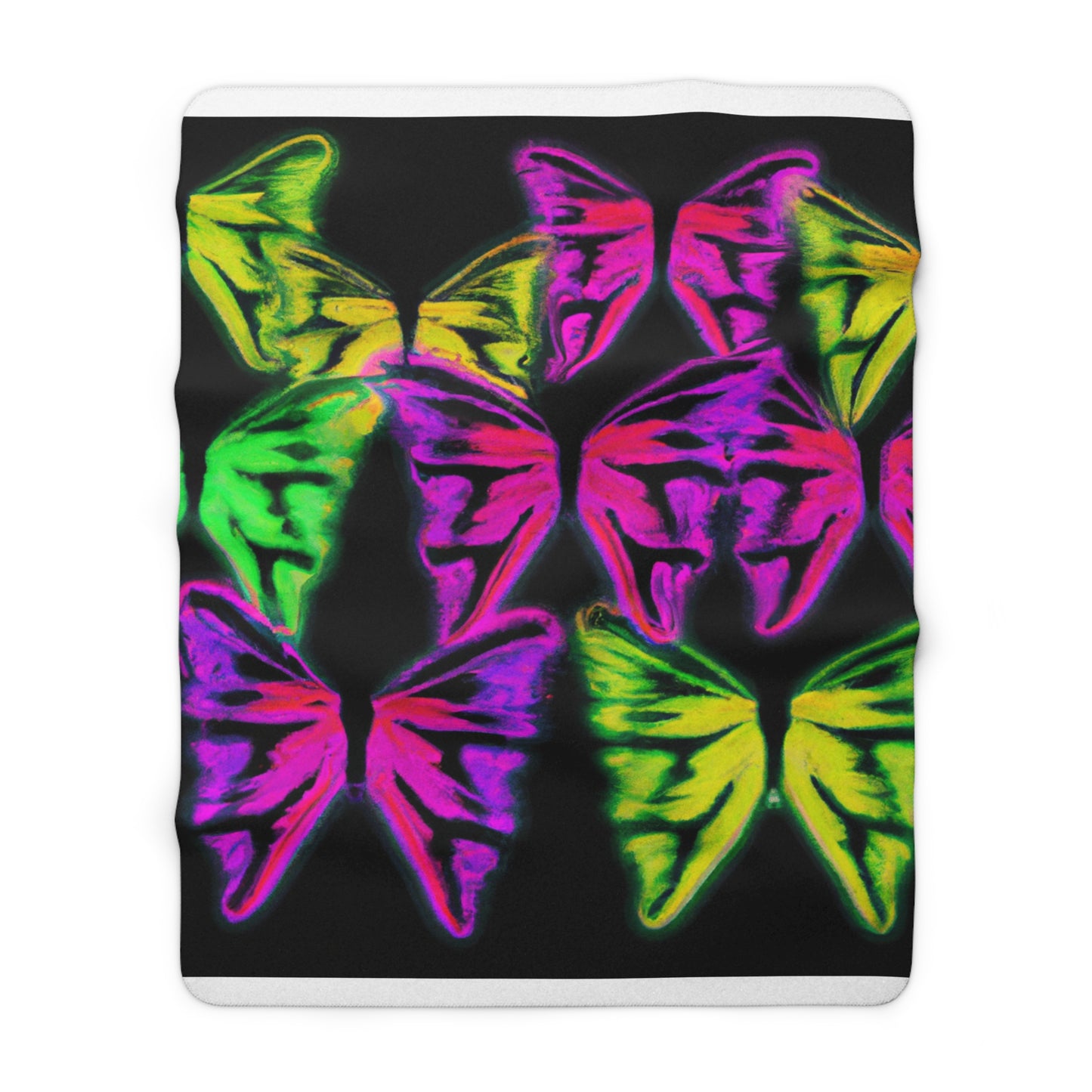 "Electric Butterflies" - NEON Butterflies Art Sherpa Blanket