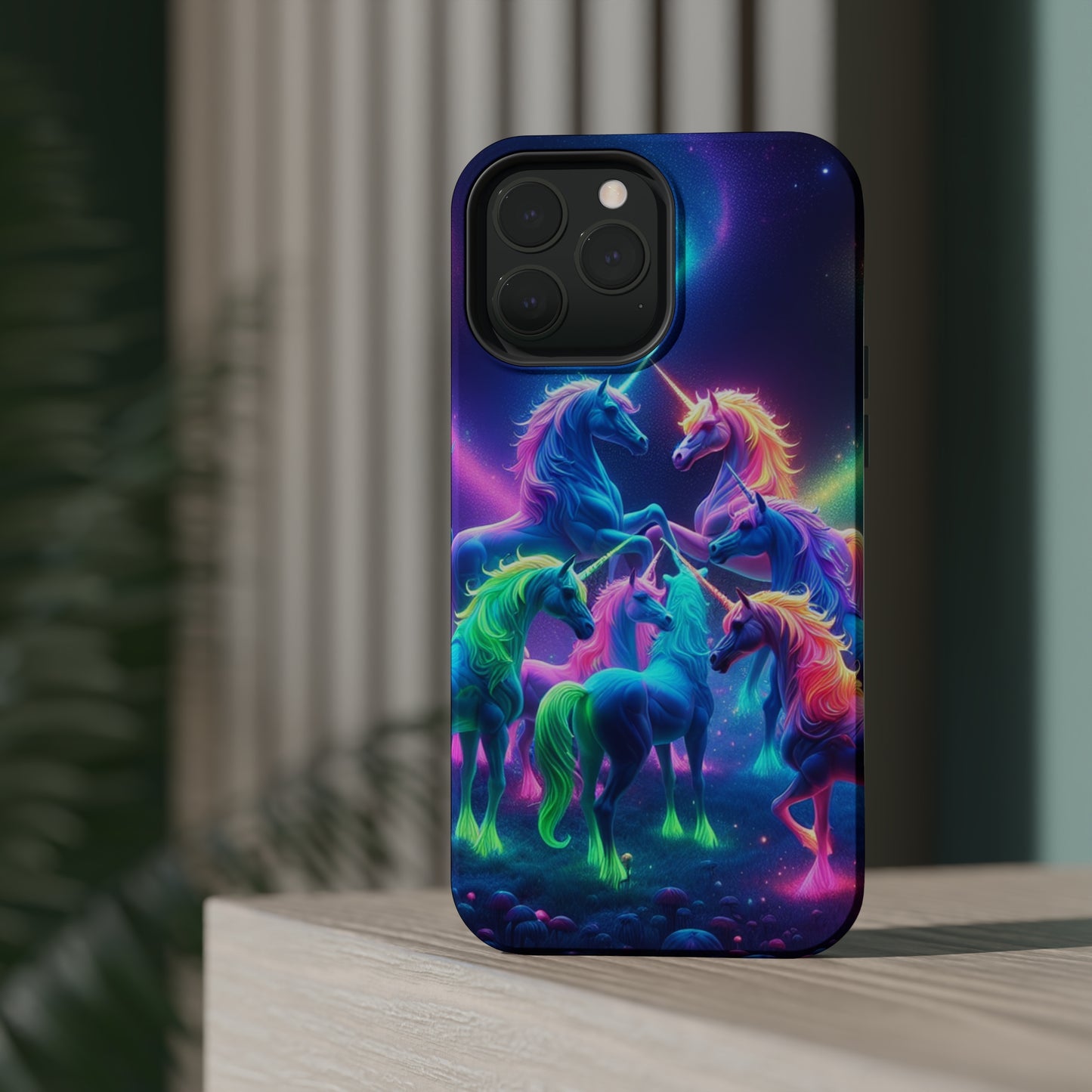 Neon Spectacle of Unicorns Neon Unicorns Premium Art Magsafe Magnet Tough IPhone 13 14 15 Pro Plus Max and Mini in Matte and Glossy Phone cases