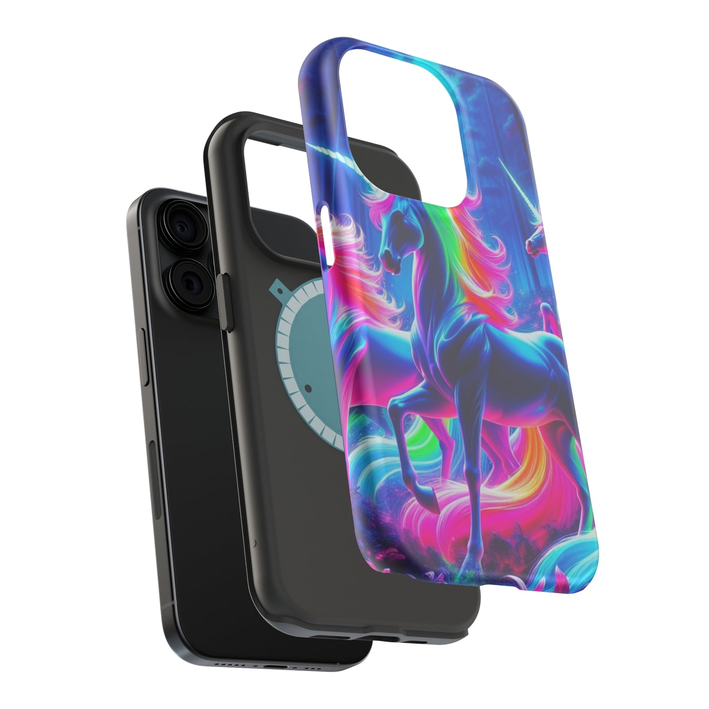 NeonNocturnals Neon Unicorns Premium Art Magsafe Magnet Tough IPhone 13 14 15 Pro Plus Max and Mini in Matte and Glossy Phone cases