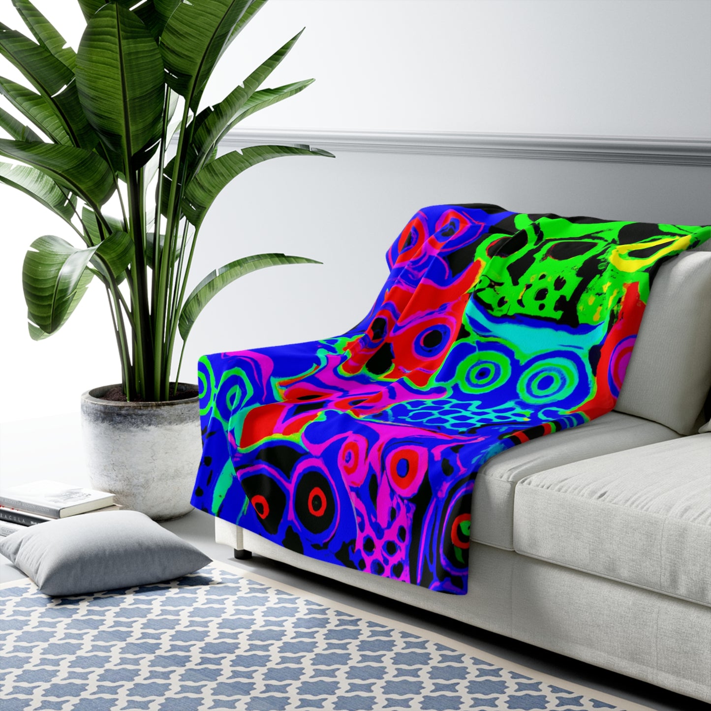 "Electric Night Owls" - NEON Owls Art Sherpa Blanket