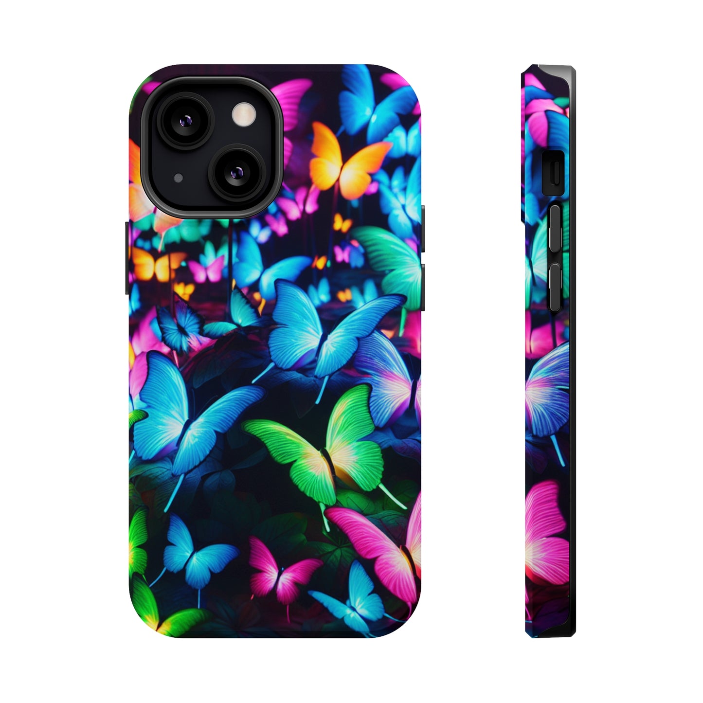 "Neon Butterfly Luridrainbow". Neon Butterflies Premium Art Magsafe Magnet Tough IPhone 13 14 15 Pro Plus Max and Mini in Matte and Glossy Phone cases