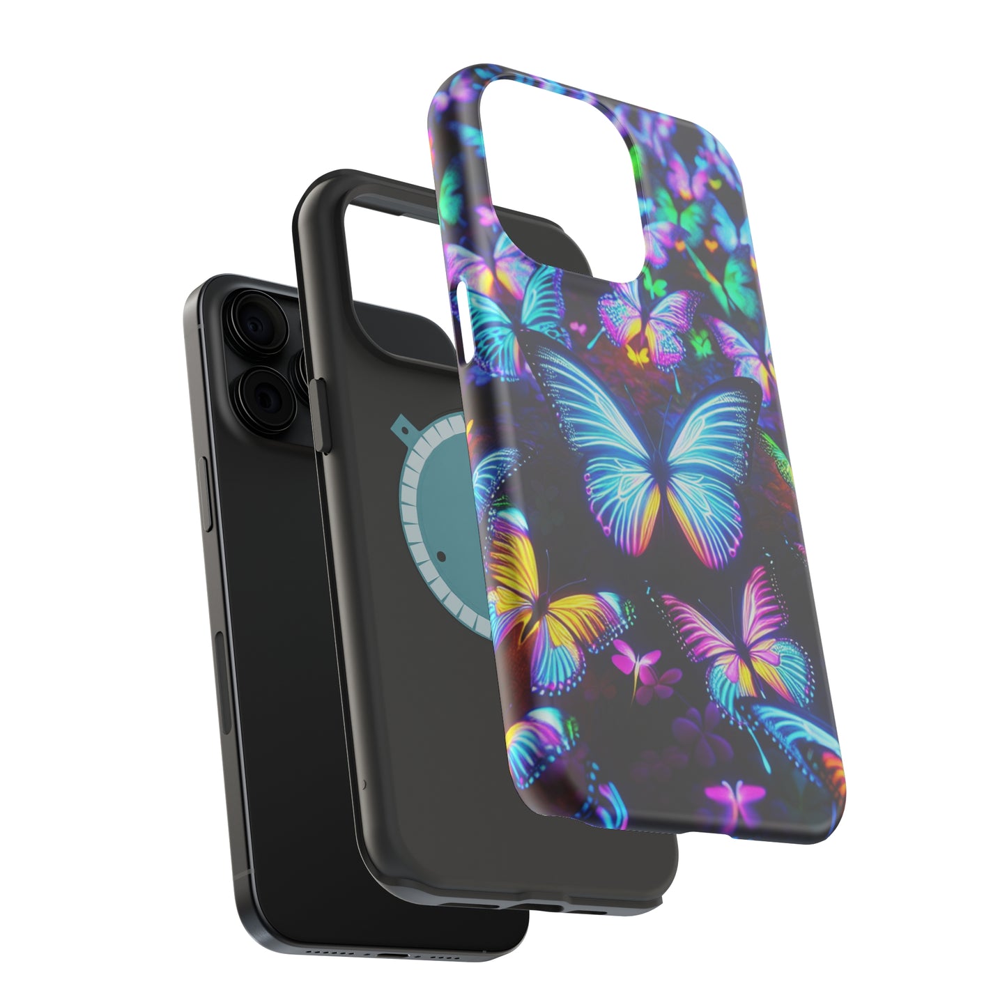 "Neon Butterflies in the Night Sky" Neon Butterflies Premium Art Magsafe Magnet Tough IPhone 13 14 15 Pro Plus Max and Mini in Matte and Glossy Phone cases