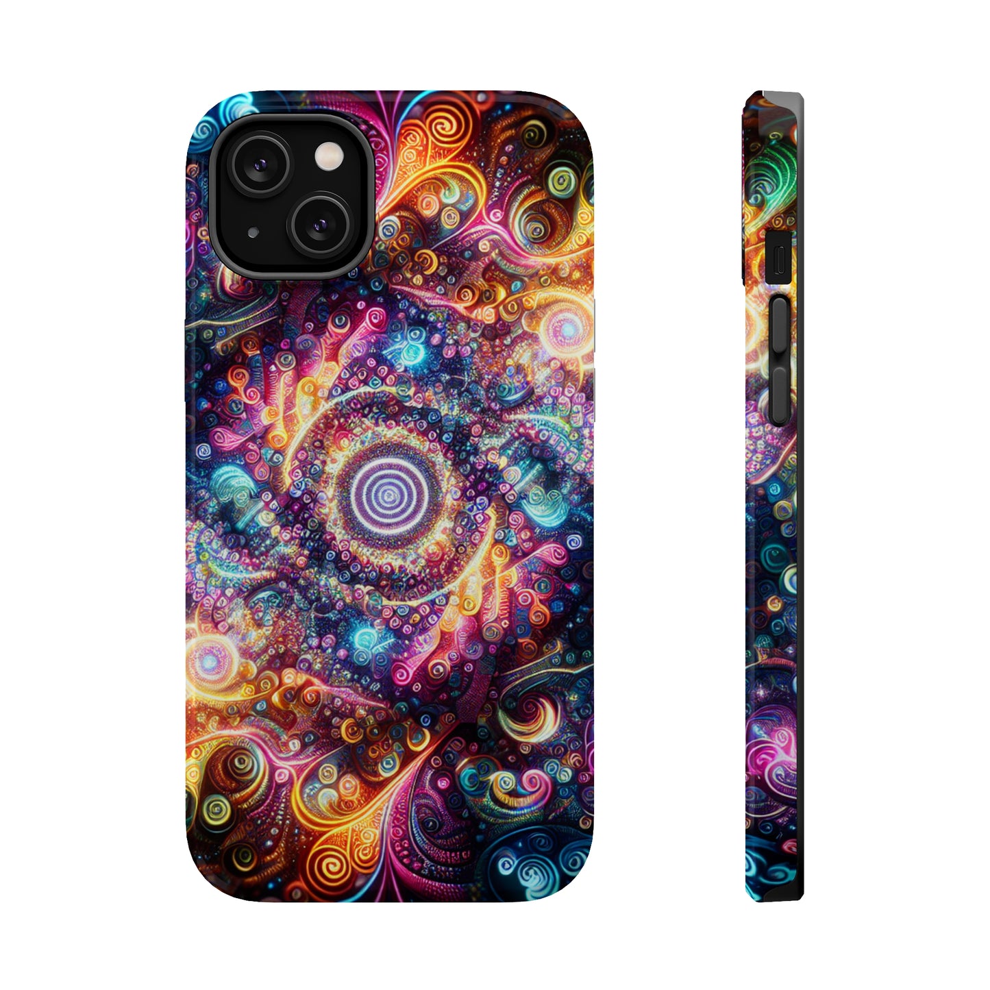 Cosmic Chromatic Mirage. Neon Trippy Infinity Patterns Premium Art Magsafe Magnet Tough IPhone 13 14 15 Pro Plus Max and Mini in Matte and Glossy Phone cases