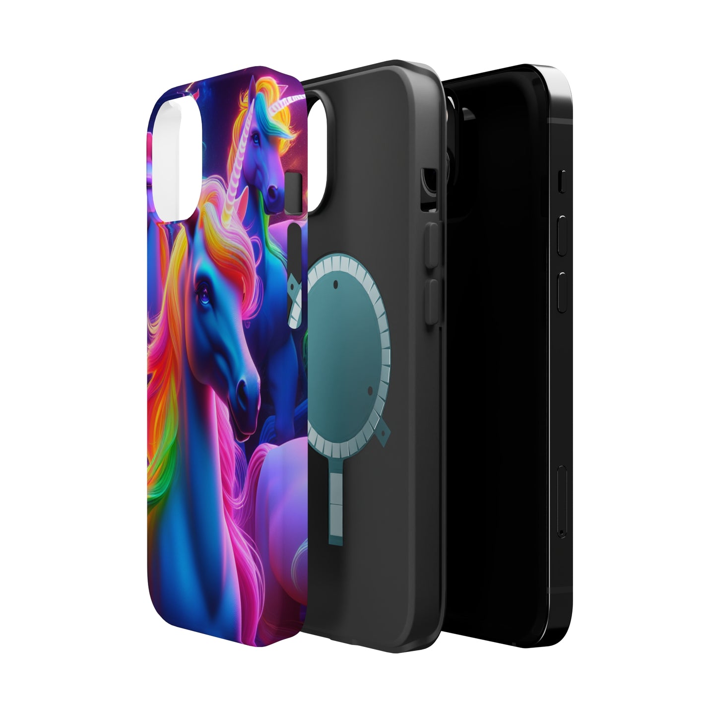 Neon Nighthorn Pride Neon Unicorns Premium Art Magsafe Magnet Tough IPhone 13 14 15 Pro Plus Max and Mini in Matte and Glossy Phone cases