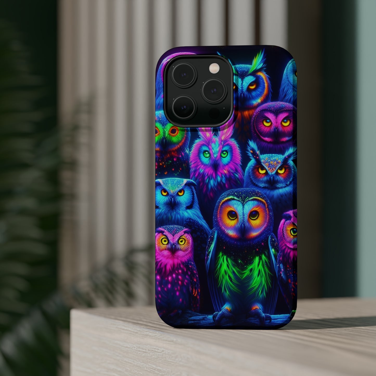 Neon Nocturnal Nook Neon Owls Premium Art Magsafe Magnet Tough IPhone 13 14 15 Pro Plus Max and Mini in Matte and Glossy Phone cases