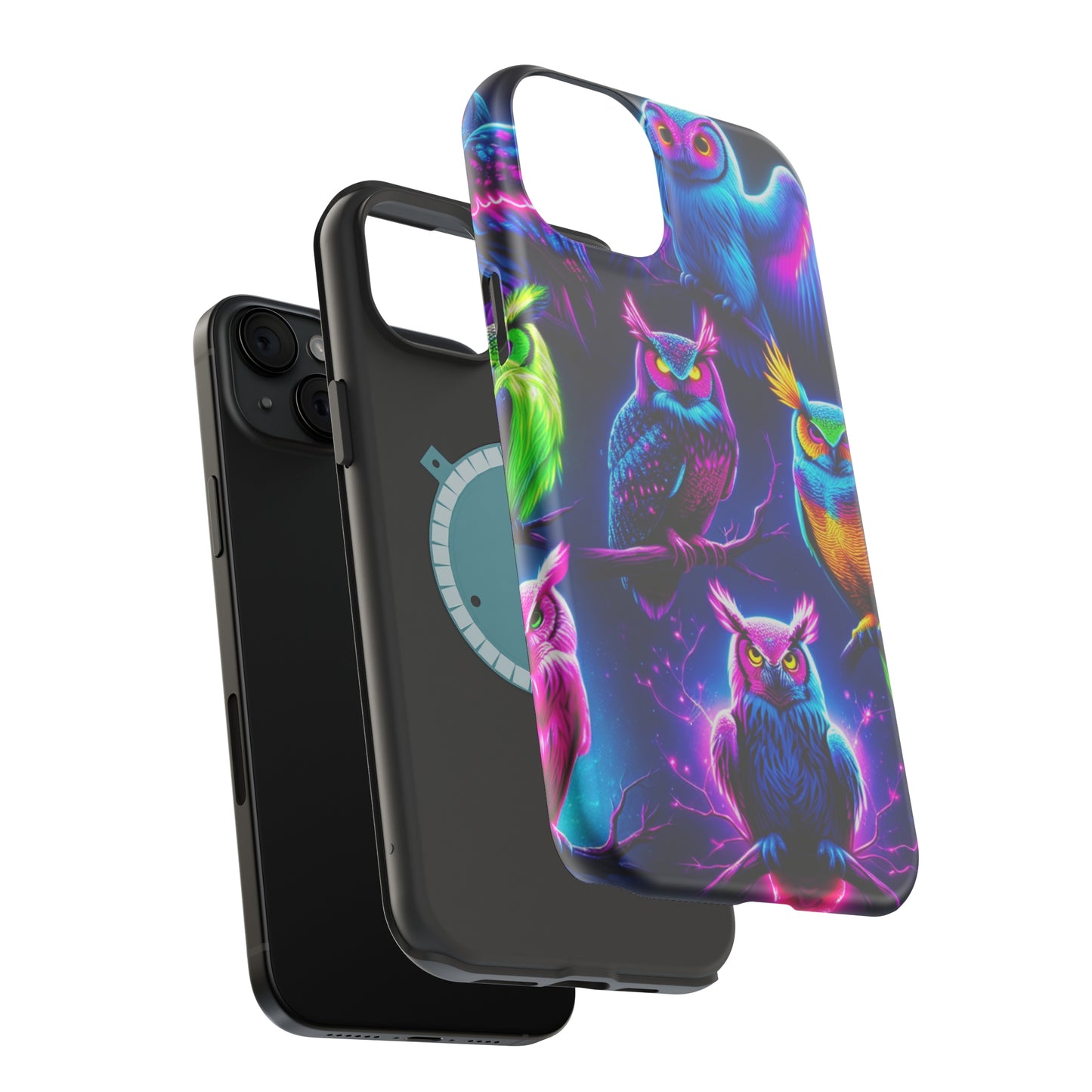 Neon Owlfection. Neon Owls Premium Art Magsafe Magnet Tough IPhone 13 14 15 Pro Plus Max and Mini in Matte and Glossy Phone cases