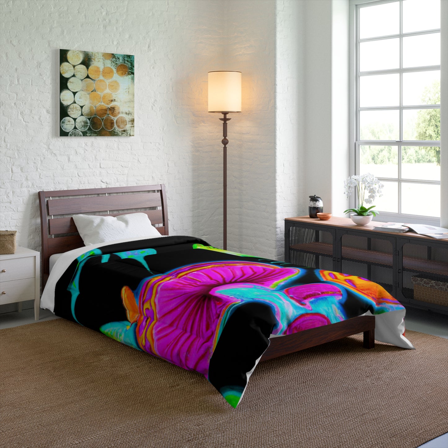 Neon Splendor of Butterflies and Fungi Butterflies & Mushrooms Comforter Blanket