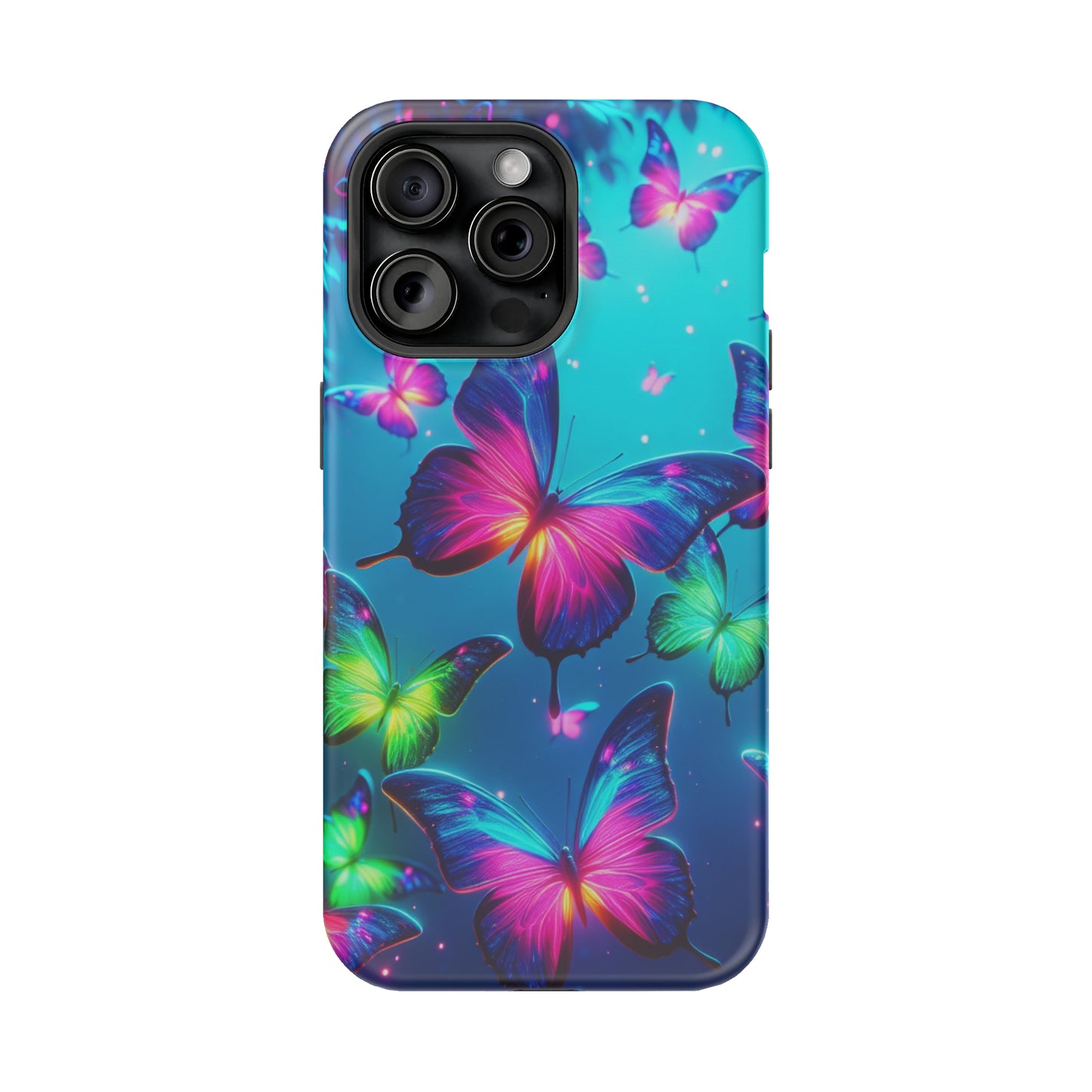 Vivid Glinting Neon Butterflies Neon Butterflies Premium Art Magsafe Magnet Tough IPhone 13 14 15 Pro Plus Max and Mini in Matte and Glossy Phone cases