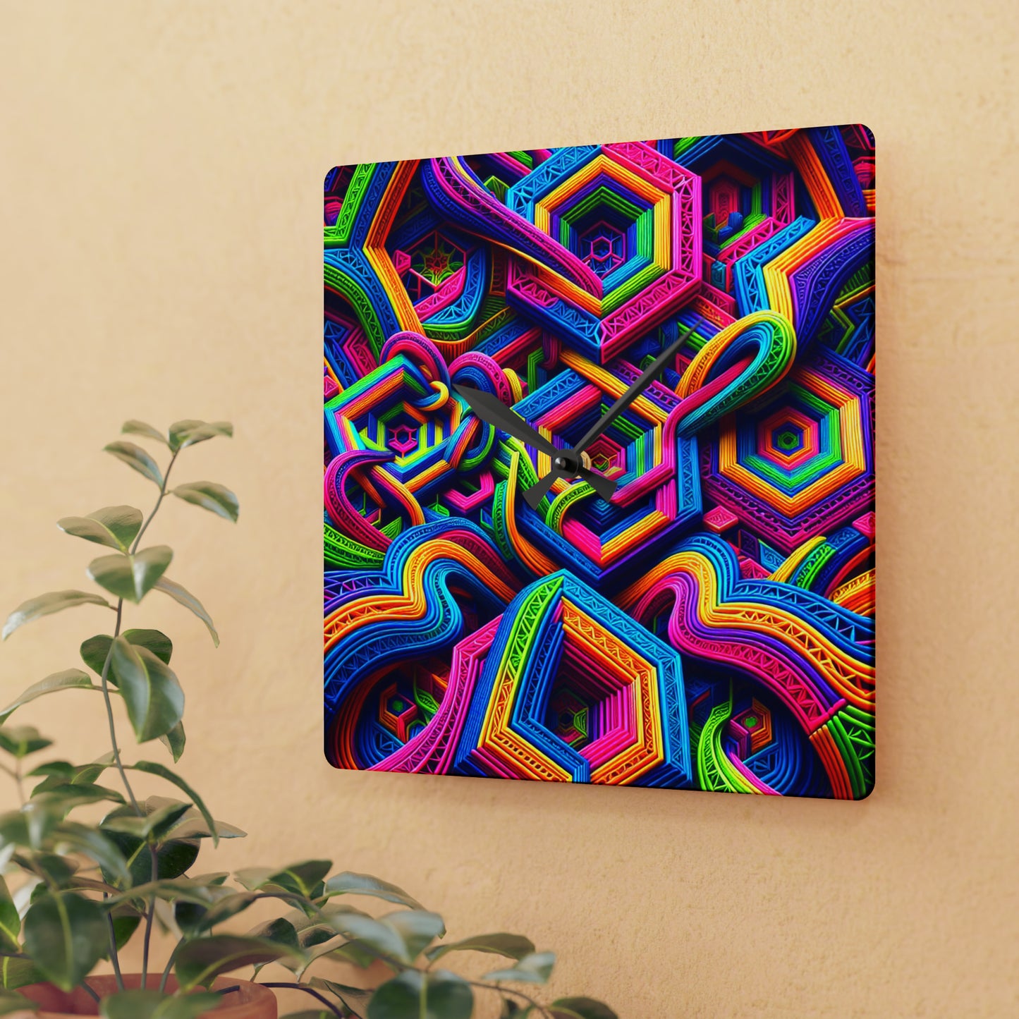Neon Infinity Splatter Infinity Patterns Art Acrylic Clock