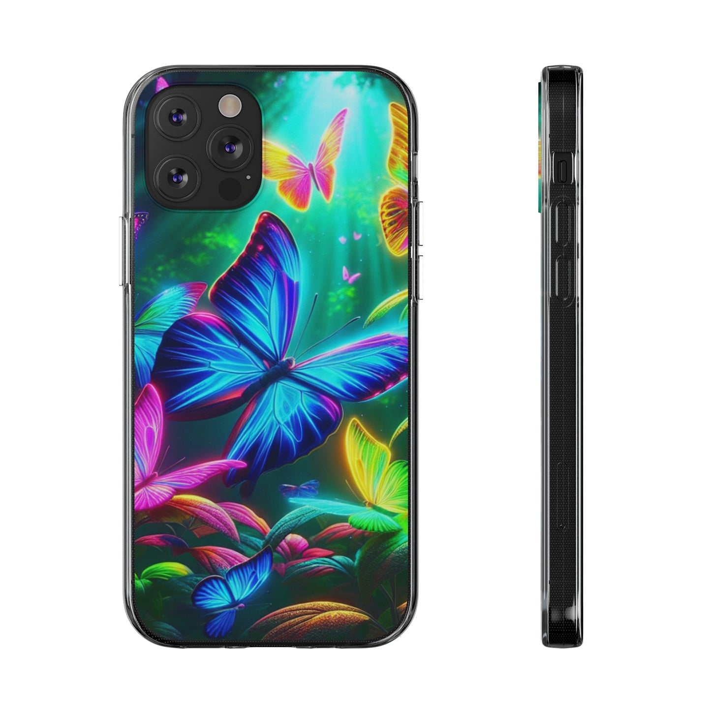 "Vivid Neon Flyaways" NEON Butterflies Art Polycarbonate Phone Case Samsung Galaxy s21 s22 Google Pixel 6 Iphone 11 12 13 14 Pro Max Mini Plus