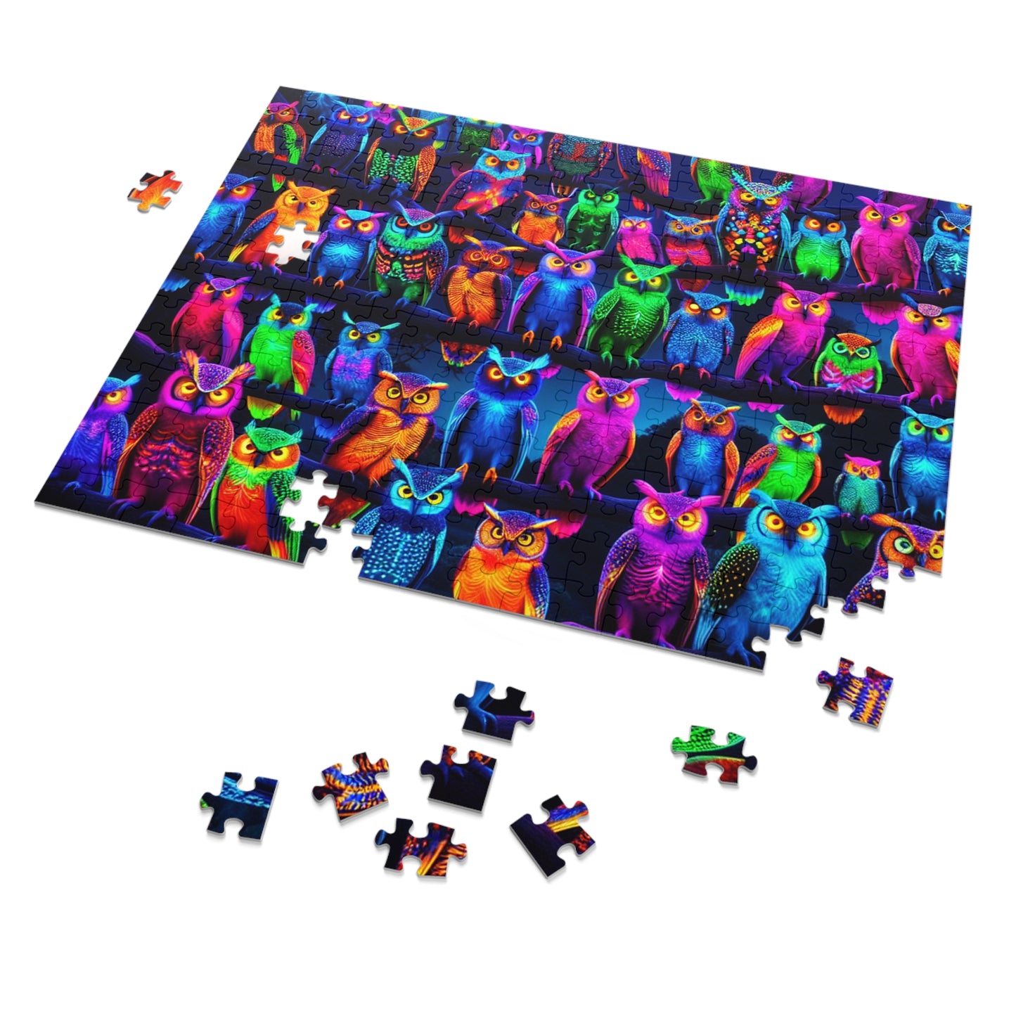 "Neon Owl Party" - Neon Owls Puzzle 30, 110, 252, and 1000 Pieces