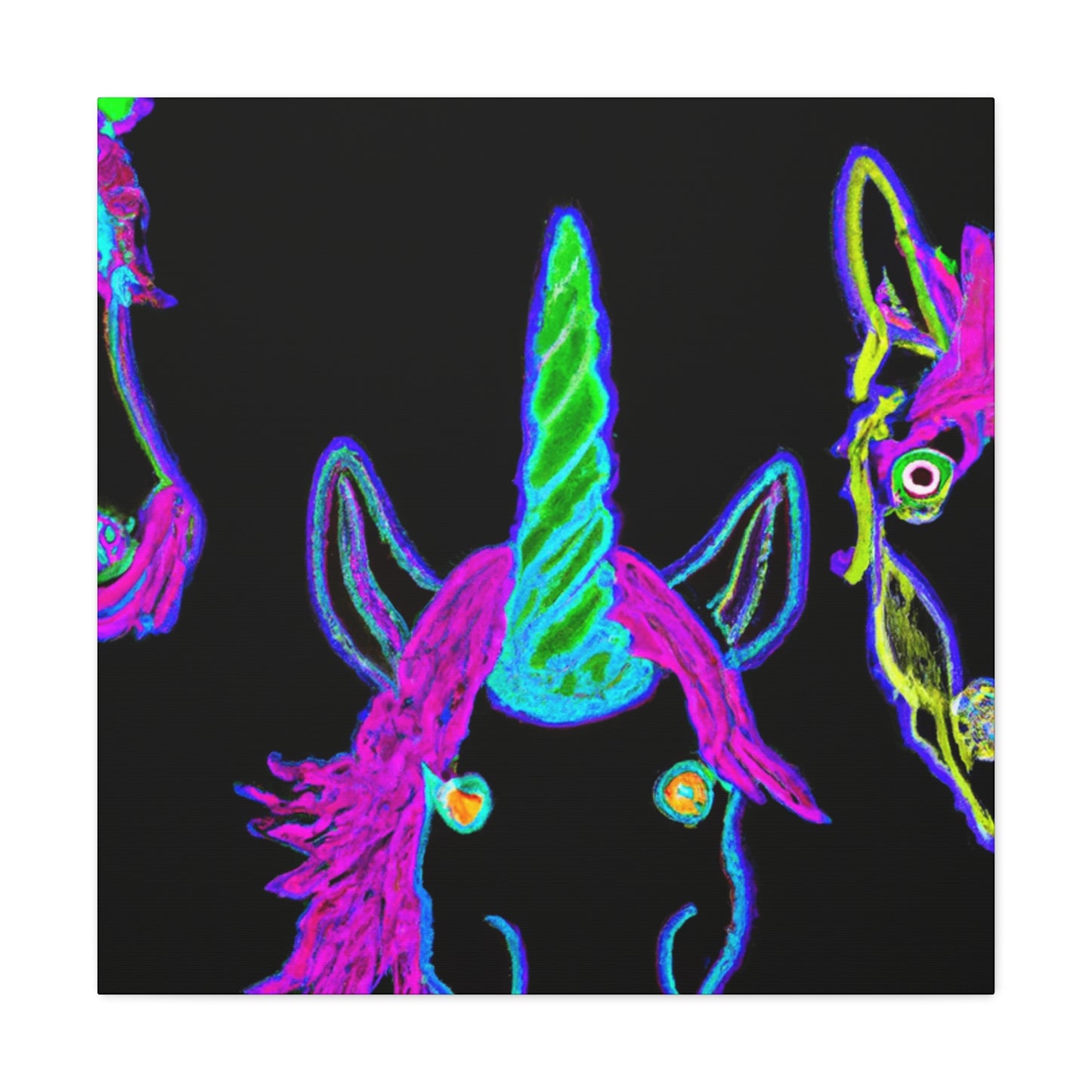 Vibrant Neon Magic. NEON Unicorns Art Canvas