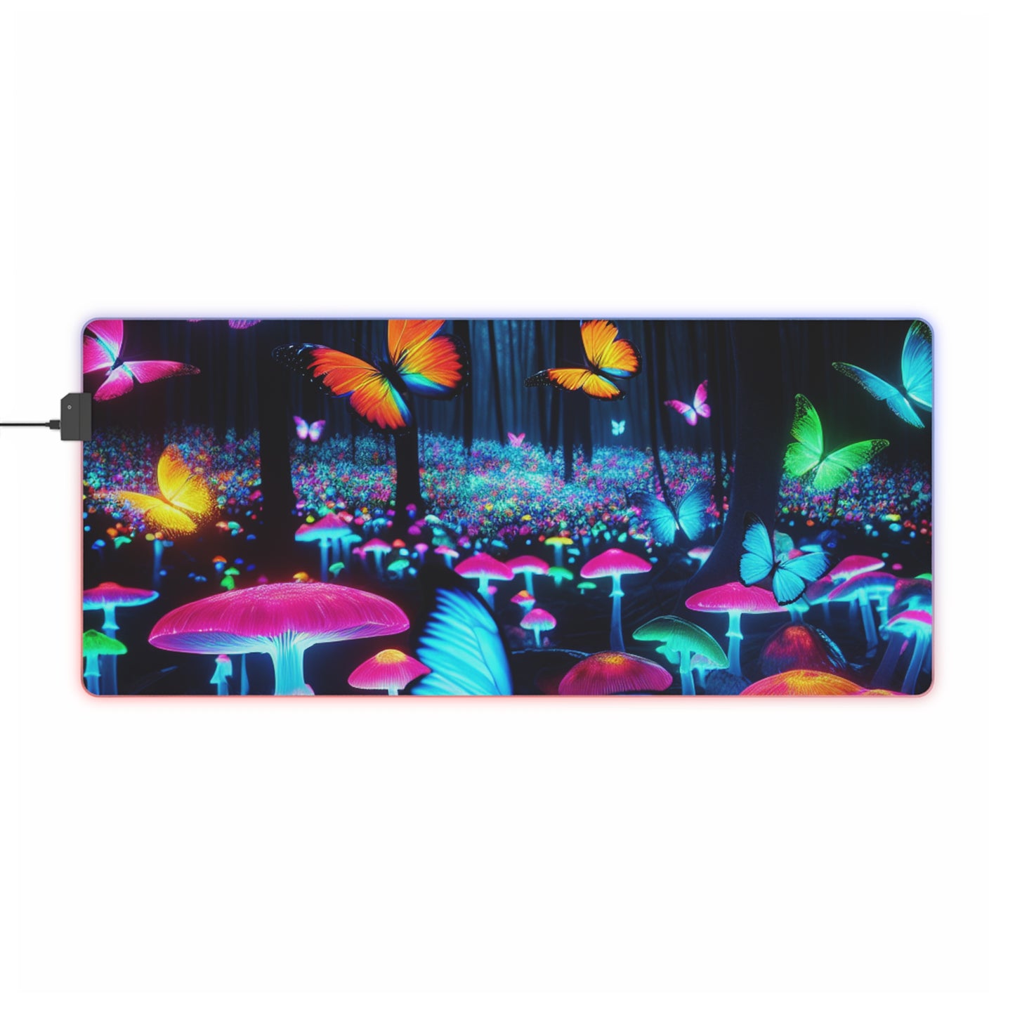 "Euphoric Fauna" NEON Butterflies and Mushrooms LED Mousepad