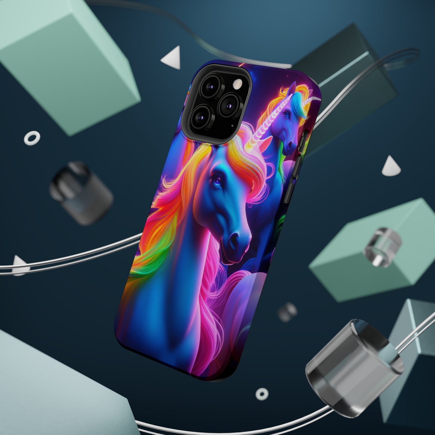 Neon Nighthorn Pride Neon Unicorns Premium Art Magsafe Magnet Tough IPhone 13 14 15 Pro Plus Max and Mini in Matte and Glossy Phone cases