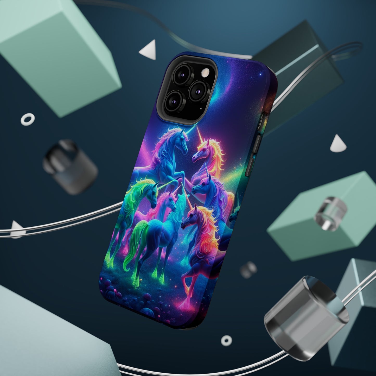 Neon Spectacle of Unicorns Neon Unicorns Premium Art Magsafe Magnet Tough IPhone 13 14 15 Pro Plus Max and Mini in Matte and Glossy Phone cases