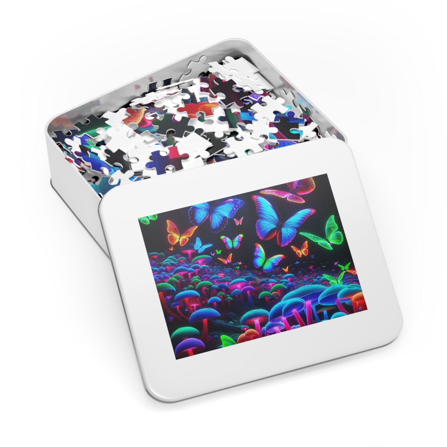 Neon Flutterflies. - Neon Butterflies and Mushrooms Puzzle 30, 110, 252, and 1000 Pieces