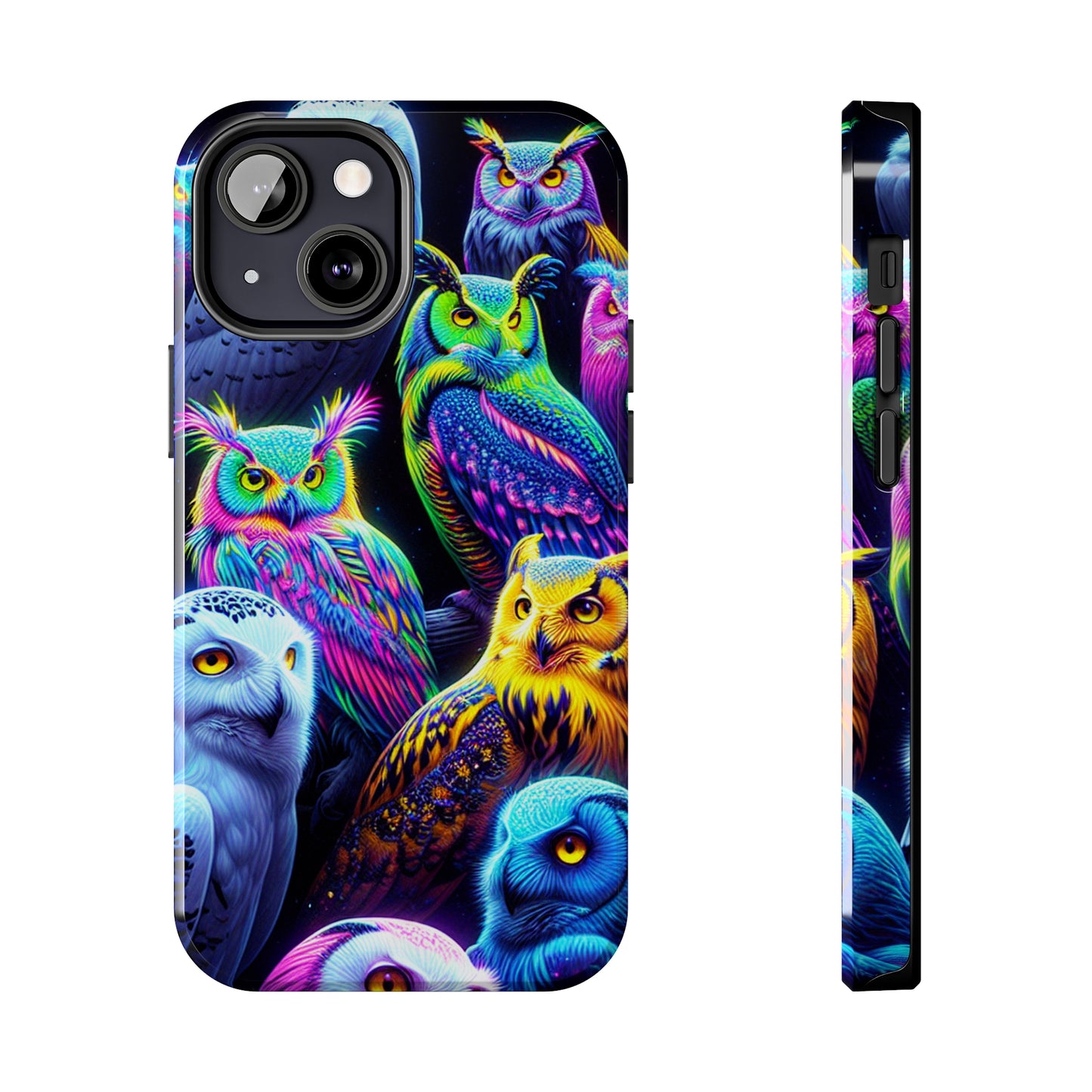 'Flock of Electric Flamses' NEON Owls Tough Phone Case