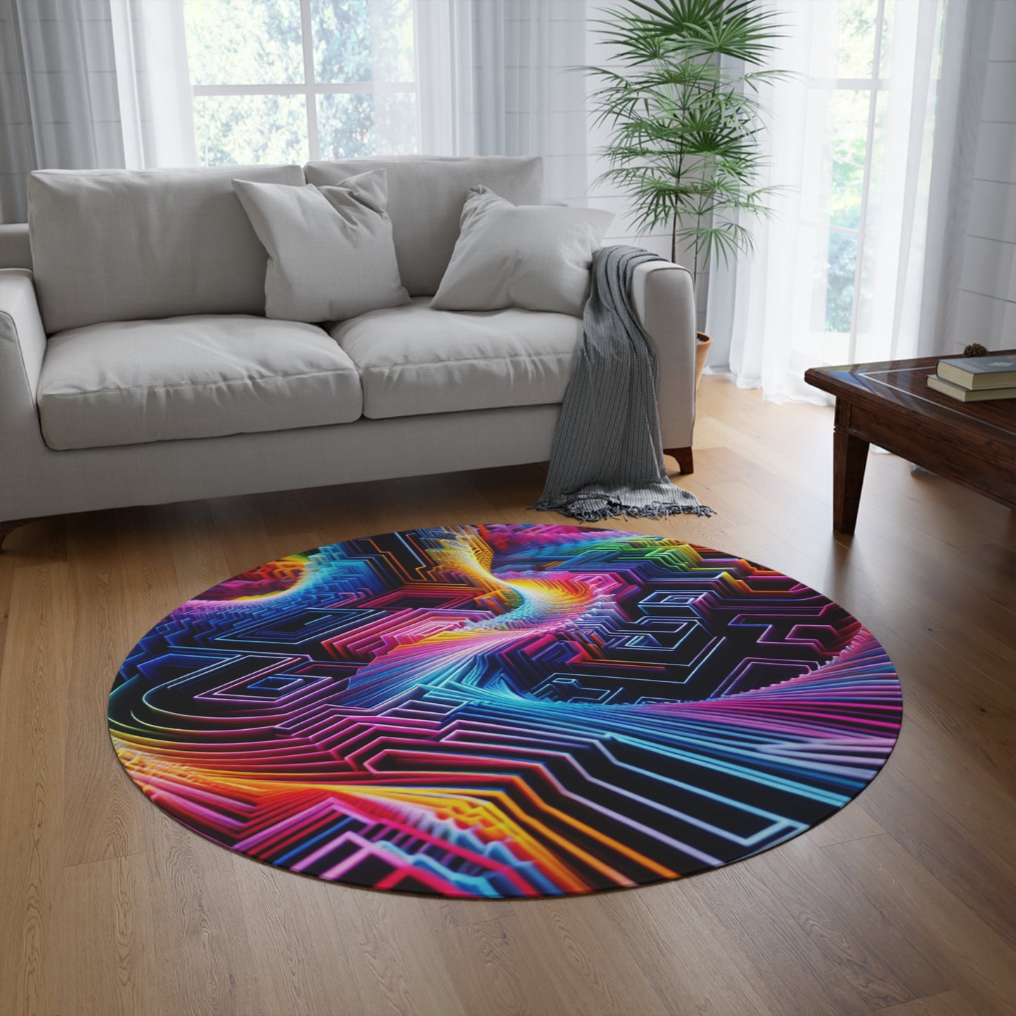 Neon Infinity Vortex Infinity Patterns Round Rug