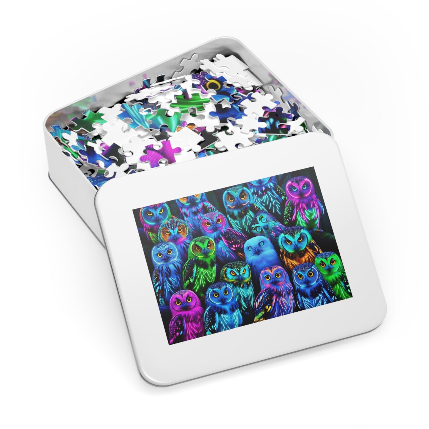 NeonOwlGather. - Neon Owls Puzzle 30, 110, 252, and 1000 Pieces