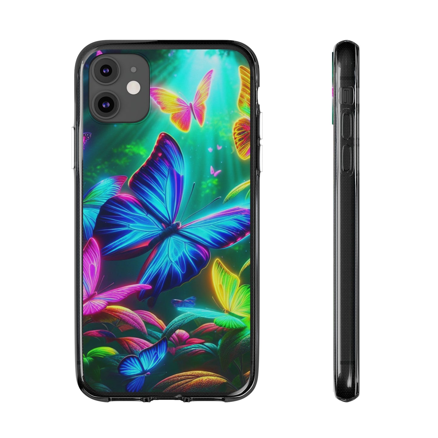 "Vivid Neon Flyaways" NEON Butterflies Art Polycarbonate Phone Case Samsung Galaxy s21 s22 Google Pixel 6 Iphone 11 12 13 14 Pro Max Mini Plus