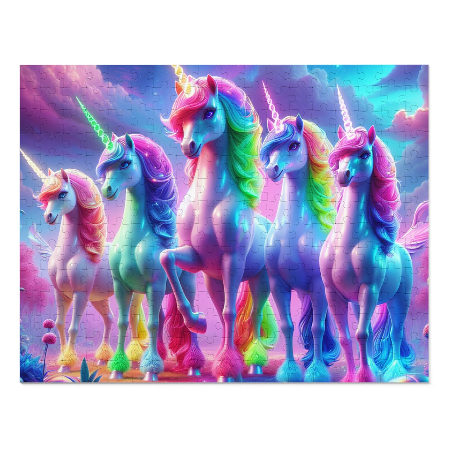 "Neon Herd" - Neon Unicorns Puzzle 30, 110, 252, and 1000 Pieces