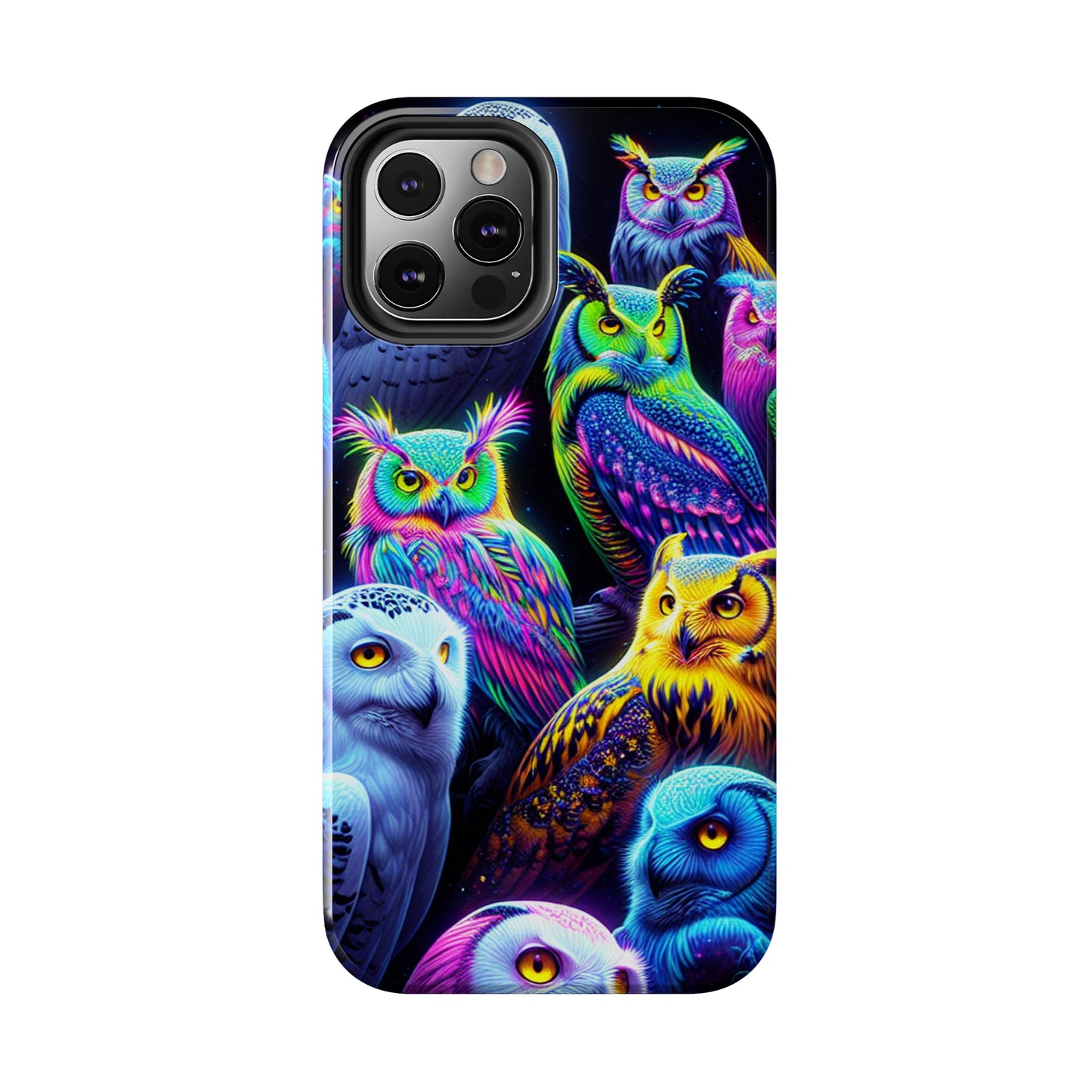'Flock of Electric Flamses' NEON Owls Tough Phone Case