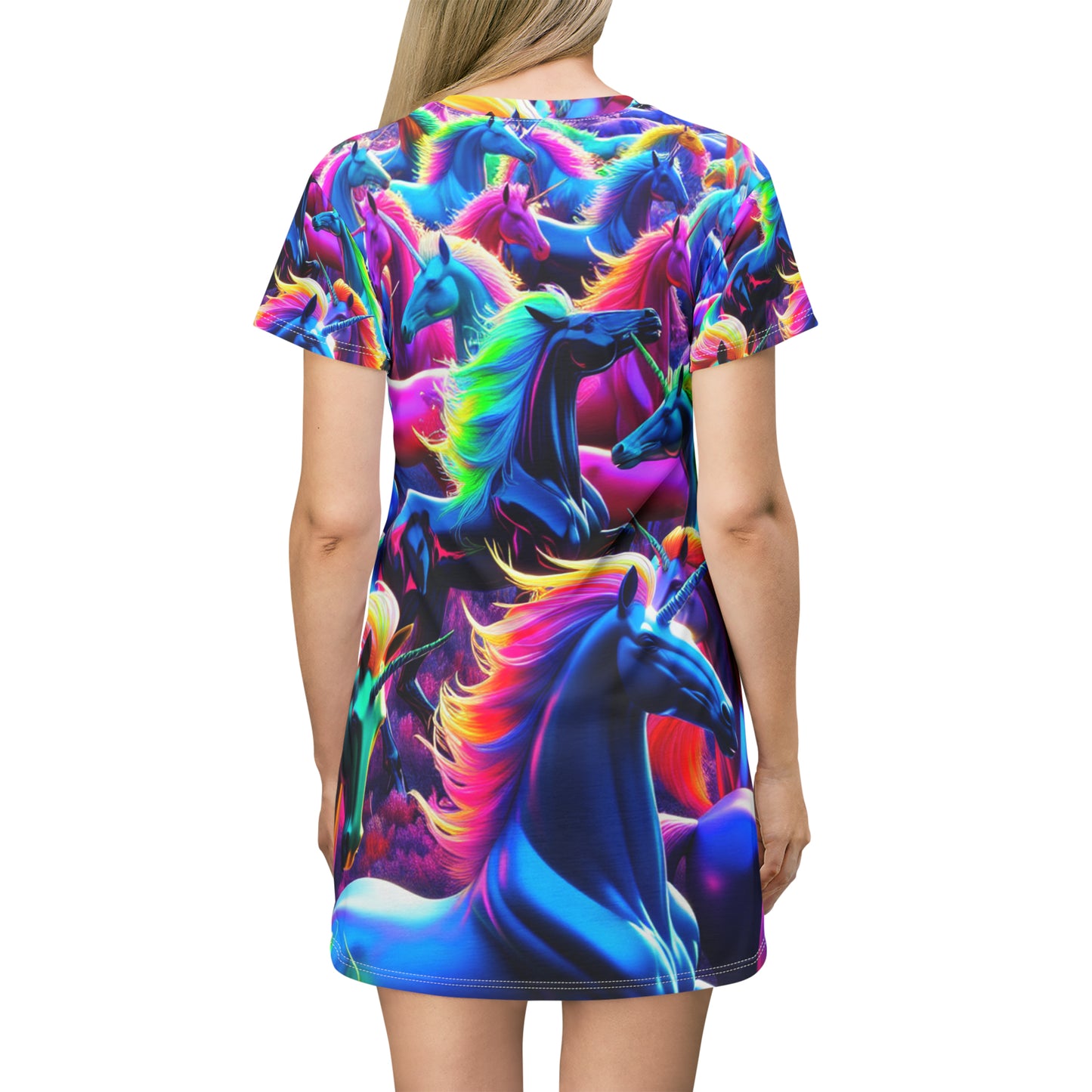 "Vividly Joyful Unicorns" Neon Unicorns Womans T Shirt Dress