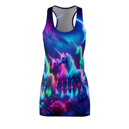 Vibrant Neon Unicorn Dreamscape Neon Unicorns Racerback Dress