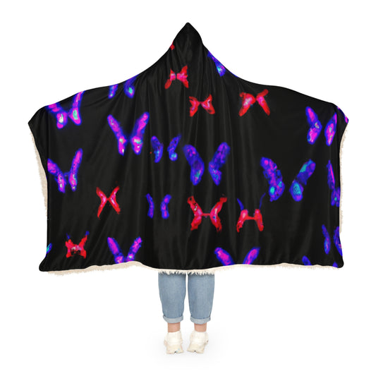 "Aurora of Neon Butterflies" - NEON Butterflies Art Hooded Snuggle Blanket