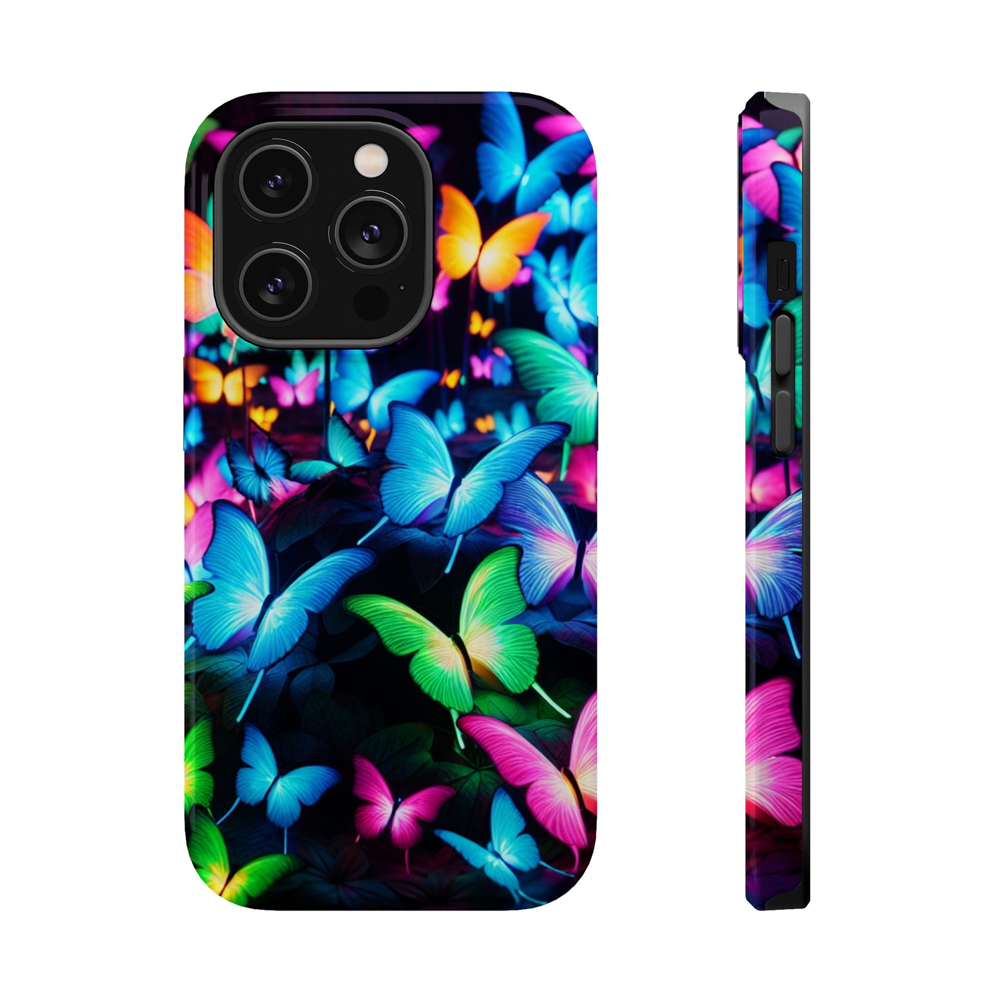 "Neon Butterfly Luridrainbow". Neon Butterflies Premium Art Magsafe Magnet Tough IPhone 13 14 15 Pro Plus Max and Mini in Matte and Glossy Phone cases