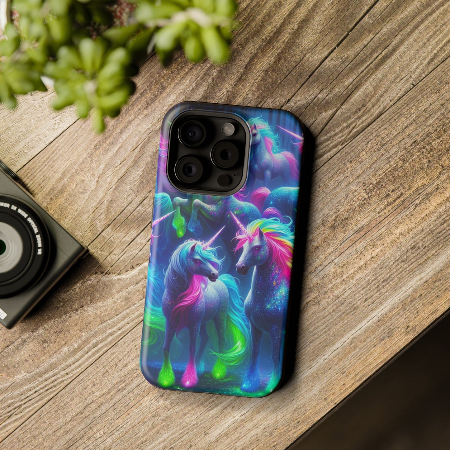 Vivid Dreamscape of Neon Unicorns Neon Unicorns Premium Art Magsafe Magnet Tough IPhone 13 14 15 Pro Plus Max and Mini in Matte and Glossy Phone cases