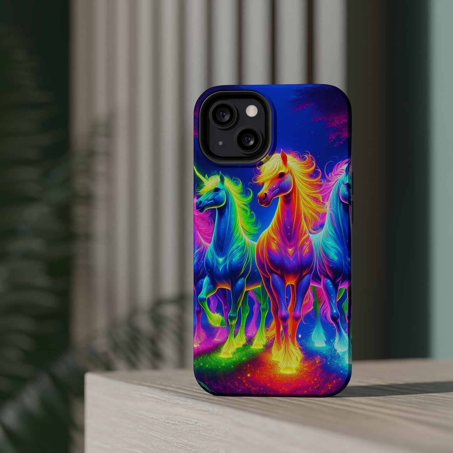 Neon Mystic Magicians Neon Unicorns Premium Art Magsafe Magnet Tough IPhone 13 14 15 Pro Plus Max and Mini in Matte and Glossy Phone cases