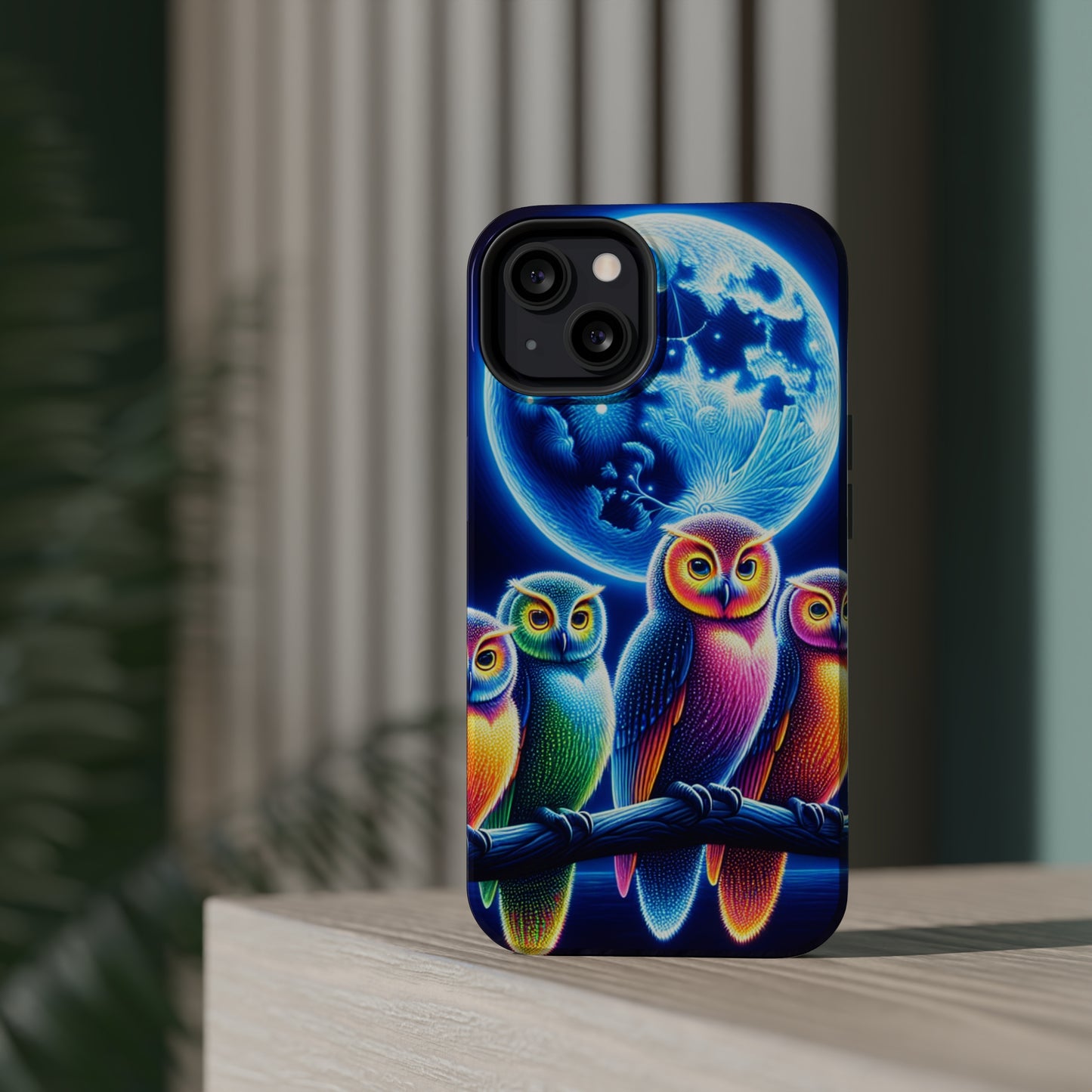 Neon Nocturnal Orbitals. Neon Owls Premium Art Magsafe Magnet Tough IPhone 13 14 15 Pro Plus Max and Mini in Matte and Glossy Phone cases